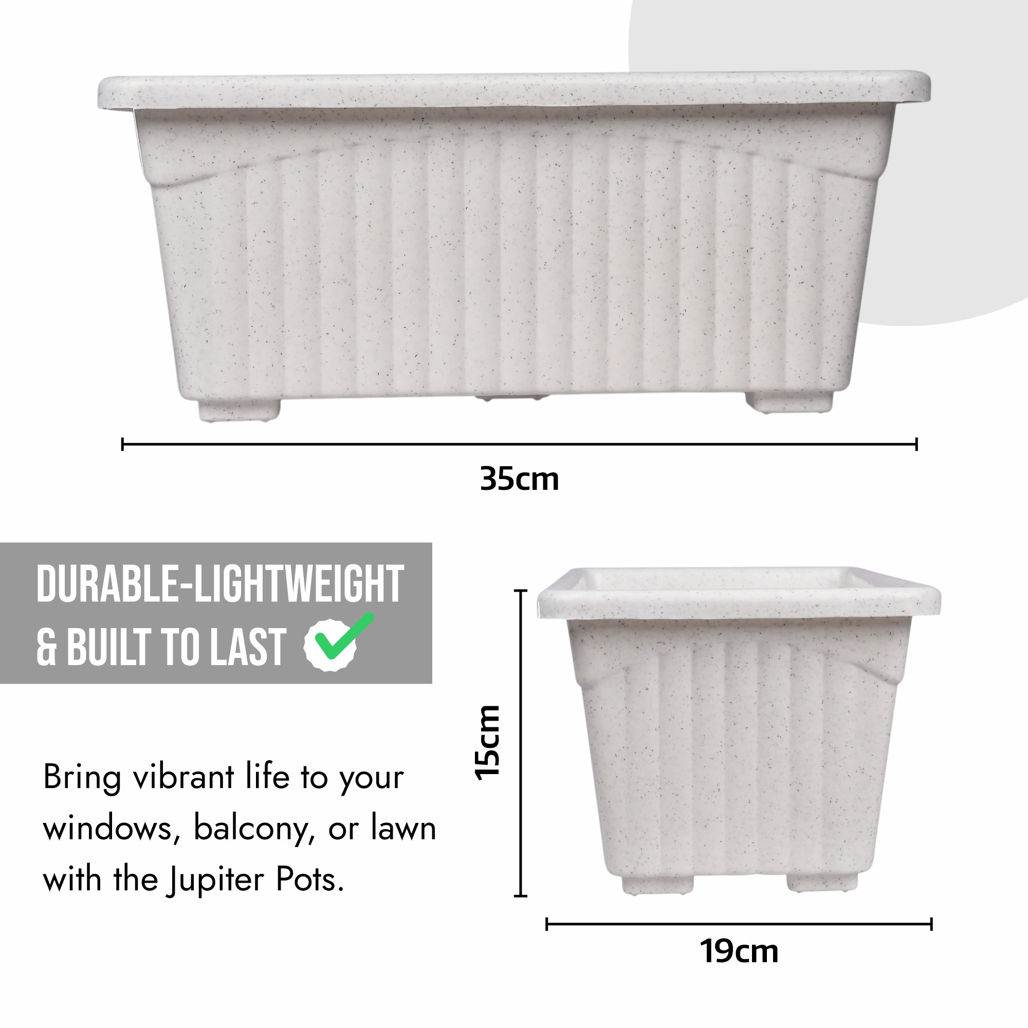 Kuber Industries Flower Pot | Flower Pot for Living Room-Office | Flower Planters for Home-Lawns & Gardening | Window Planters | Flower Pots for Balcony | Marble Jupitar | White