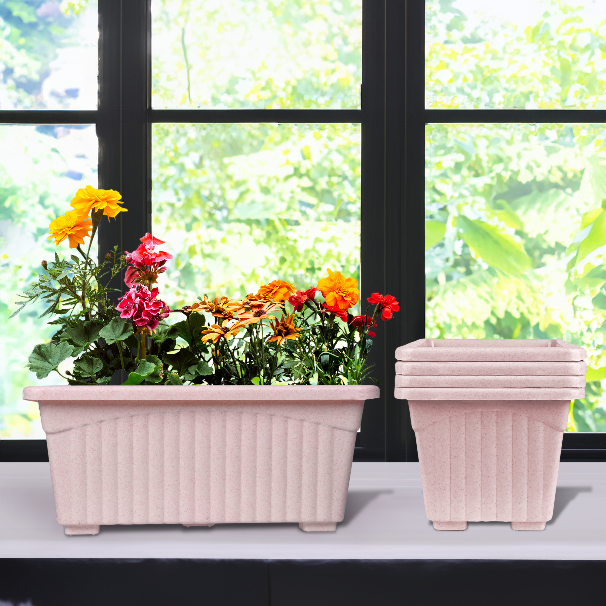 Kuber Industries Flower Pot | Flower Pot for Living Room-Office | Flower Planters for Home-Lawns & Gardening | Window Planters | Flower Pots for Balcony | Marble Jupitar | Pink