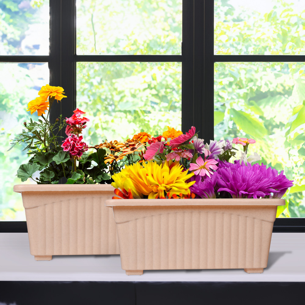 Kuber Industries Flower Pot | Flower Pot for Living Room-Office | Flower Planters for Home-Lawns &amp; Gardening | Window Planters | Flower Pots for Balcony | Marble Jupitar | Peach