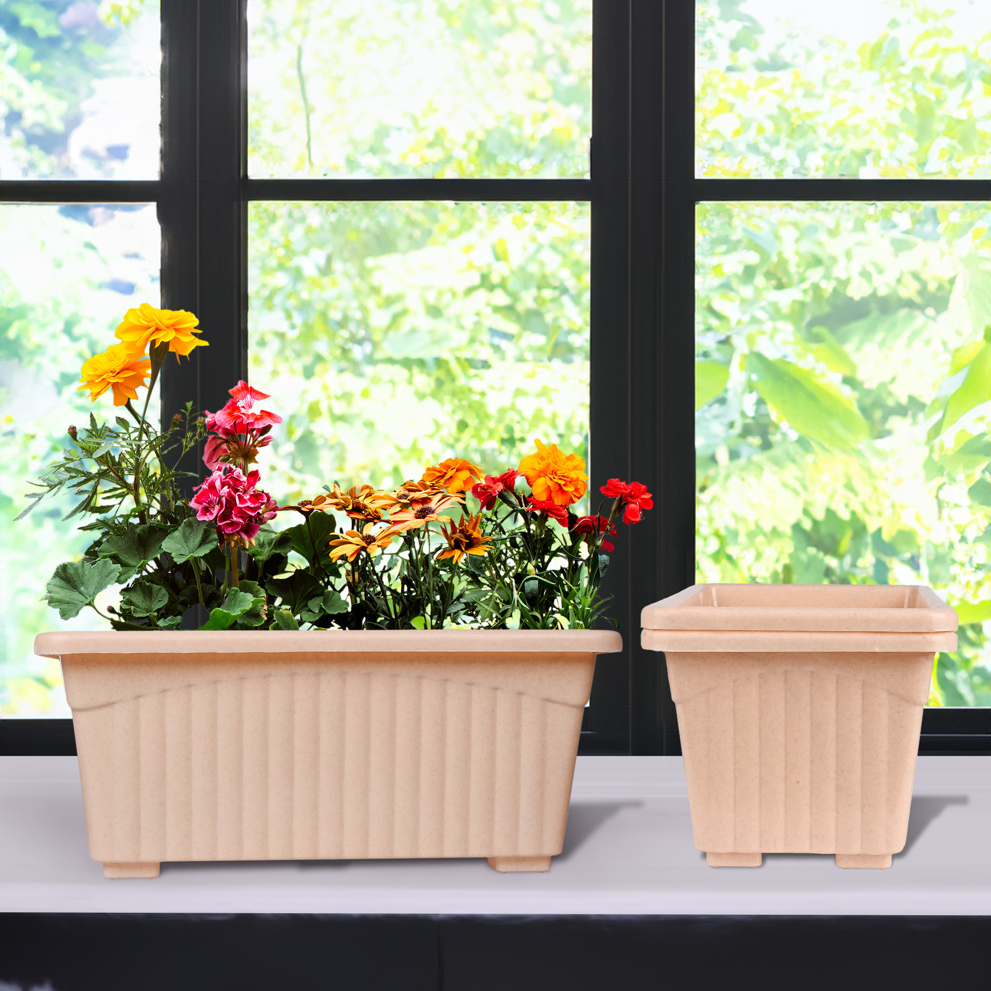 Kuber Industries Flower Pot | Flower Pot for Living Room-Office | Flower Planters for Home-Lawns & Gardening | Window Planters | Flower Pots for Balcony | Marble Jupitar | Peach