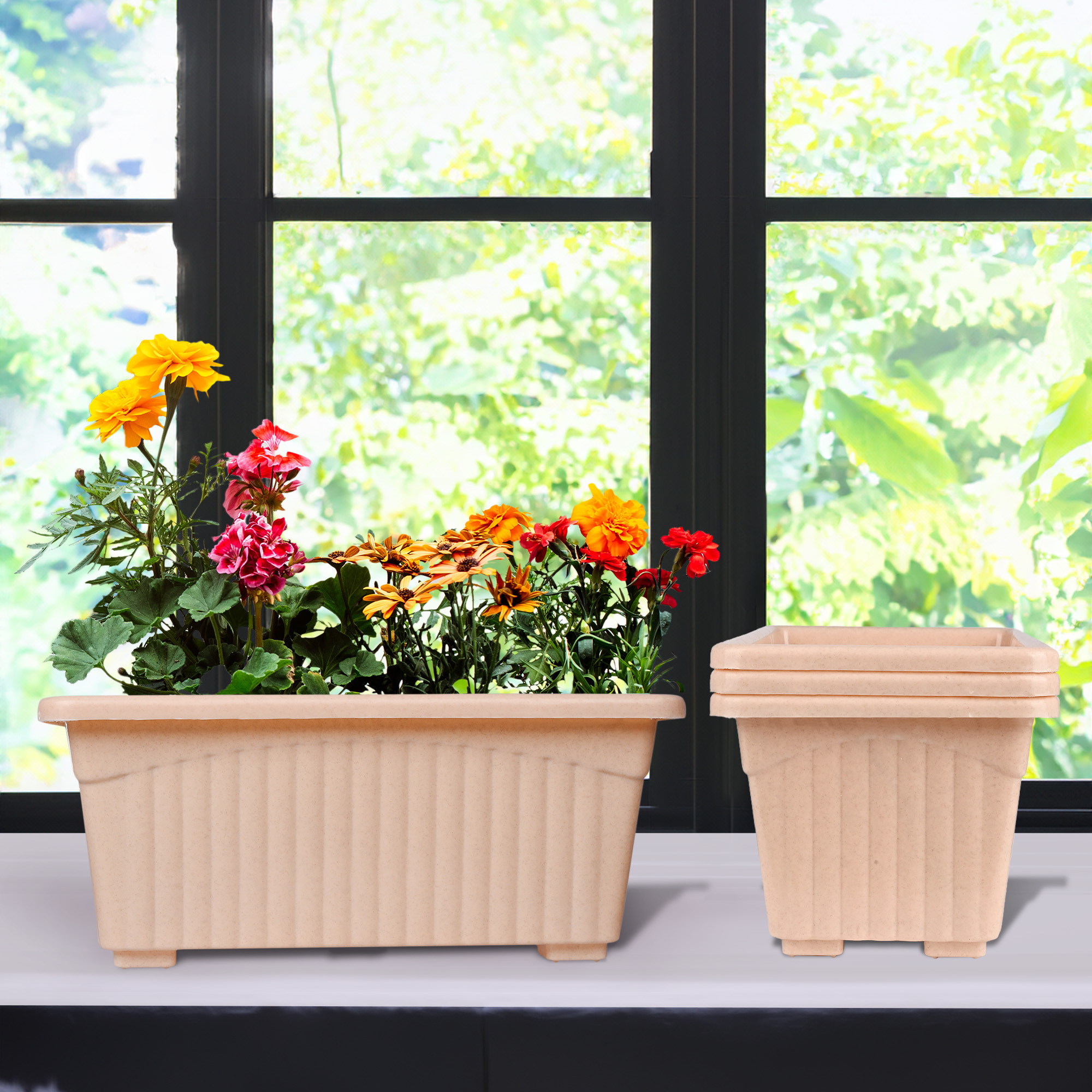 Kuber Industries Flower Pot | Flower Pot for Living Room-Office | Flower Planters for Home-Lawns & Gardening | Window Planters | Flower Pots for Balcony | Marble Jupitar | Peach