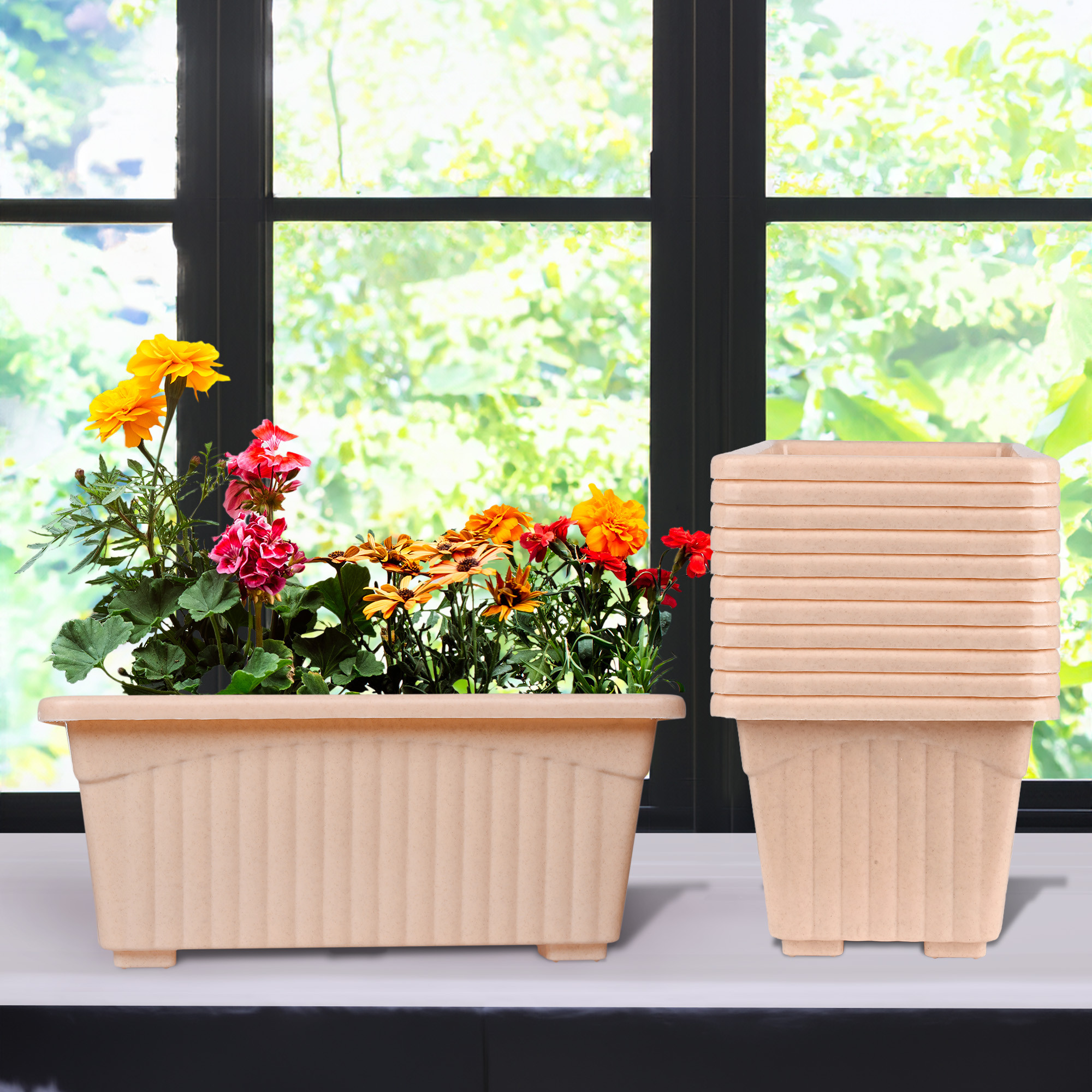 Kuber Industries Flower Pot | Flower Pot for Living Room-Office | Flower Planters for Home-Lawns & Gardening | Window Planters | Flower Pots for Balcony | Marble Jupitar | Peach