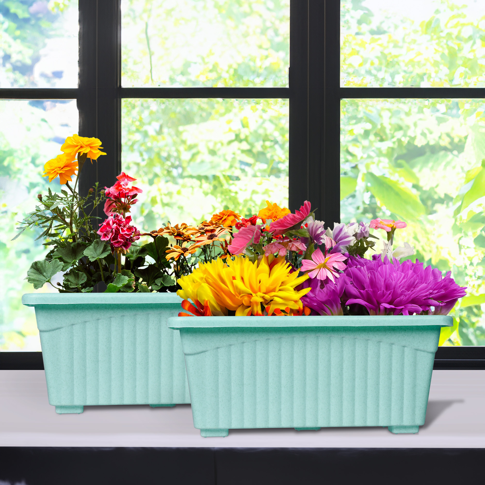 Kuber Industries Flower Pot | Flower Pot for Living Room-Office | Flower Planters for Home-Lawns & Gardening | Window Planters | Flower Pots for Balcony | Marble Jupitar | Green