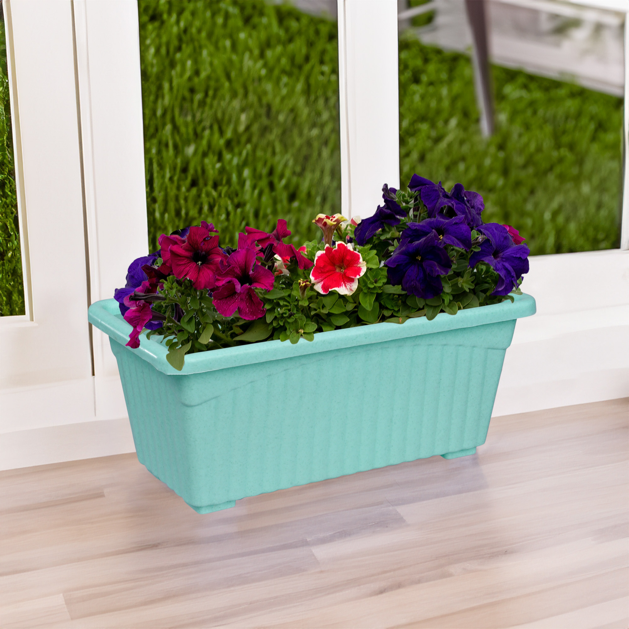 Kuber Industries Flower Pot | Flower Pot for Living Room-Office | Flower Planters for Home-Lawns & Gardening | Window Planters | Flower Pots for Balcony | Marble Jupitar | Green
