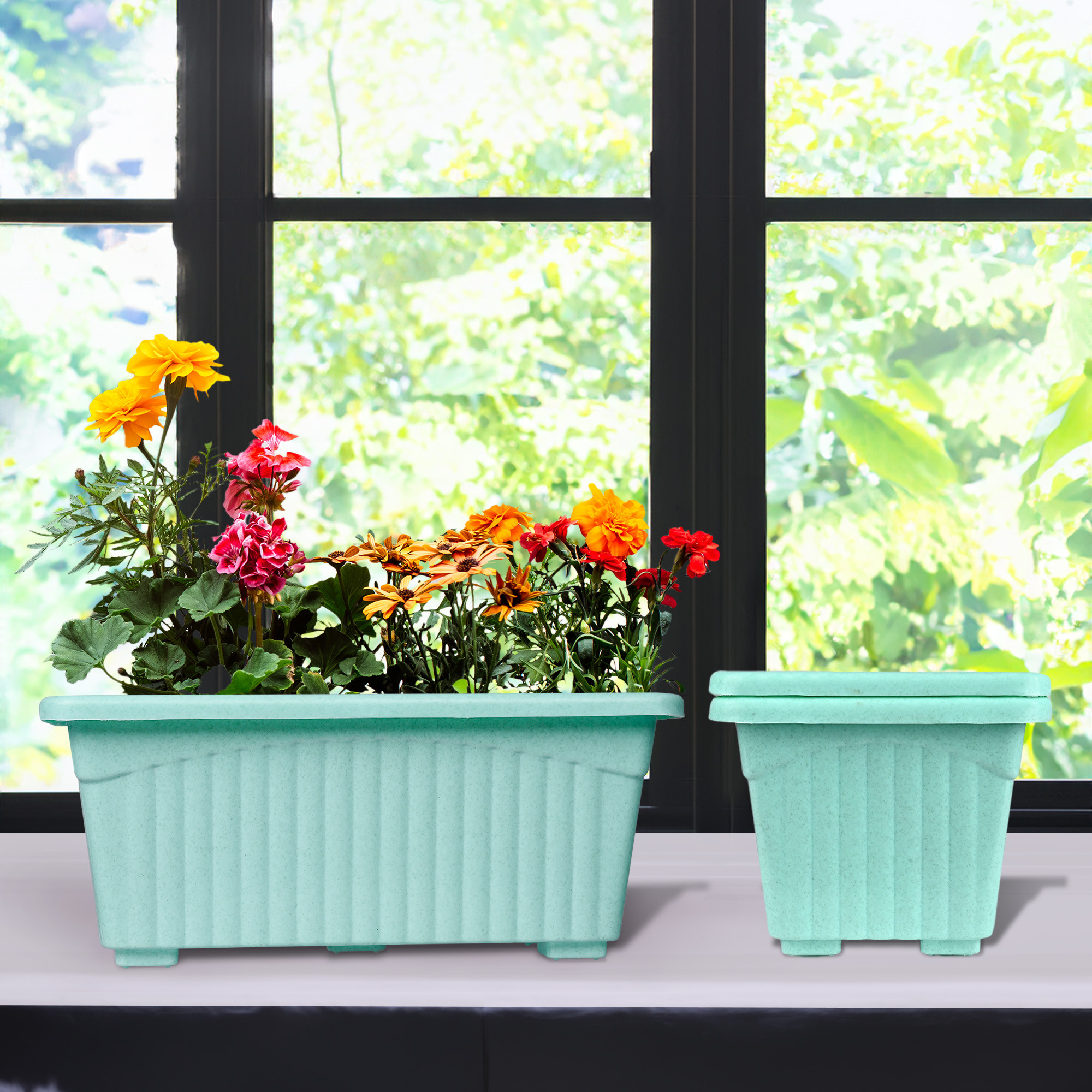 Kuber Industries Flower Pot | Flower Pot for Living Room-Office | Flower Planters for Home-Lawns & Gardening | Window Planters | Flower Pots for Balcony | Marble Jupitar | Green