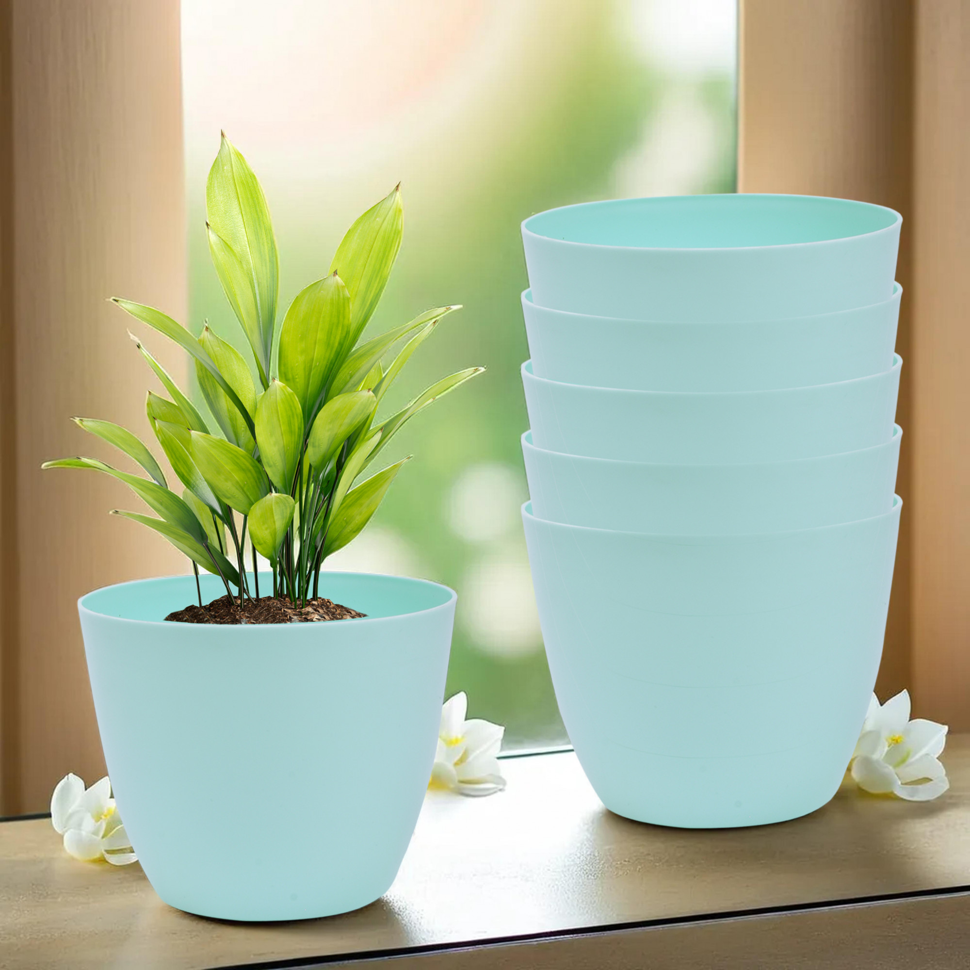 Kuber Industries Flower Pot | Flower Pot for Living Room-Office | Flower Planters for Home-office-Lawns & Garden Décor | Flower Planters Pots for Balcony | Plain Cool | 5 Inch | Sky Blue