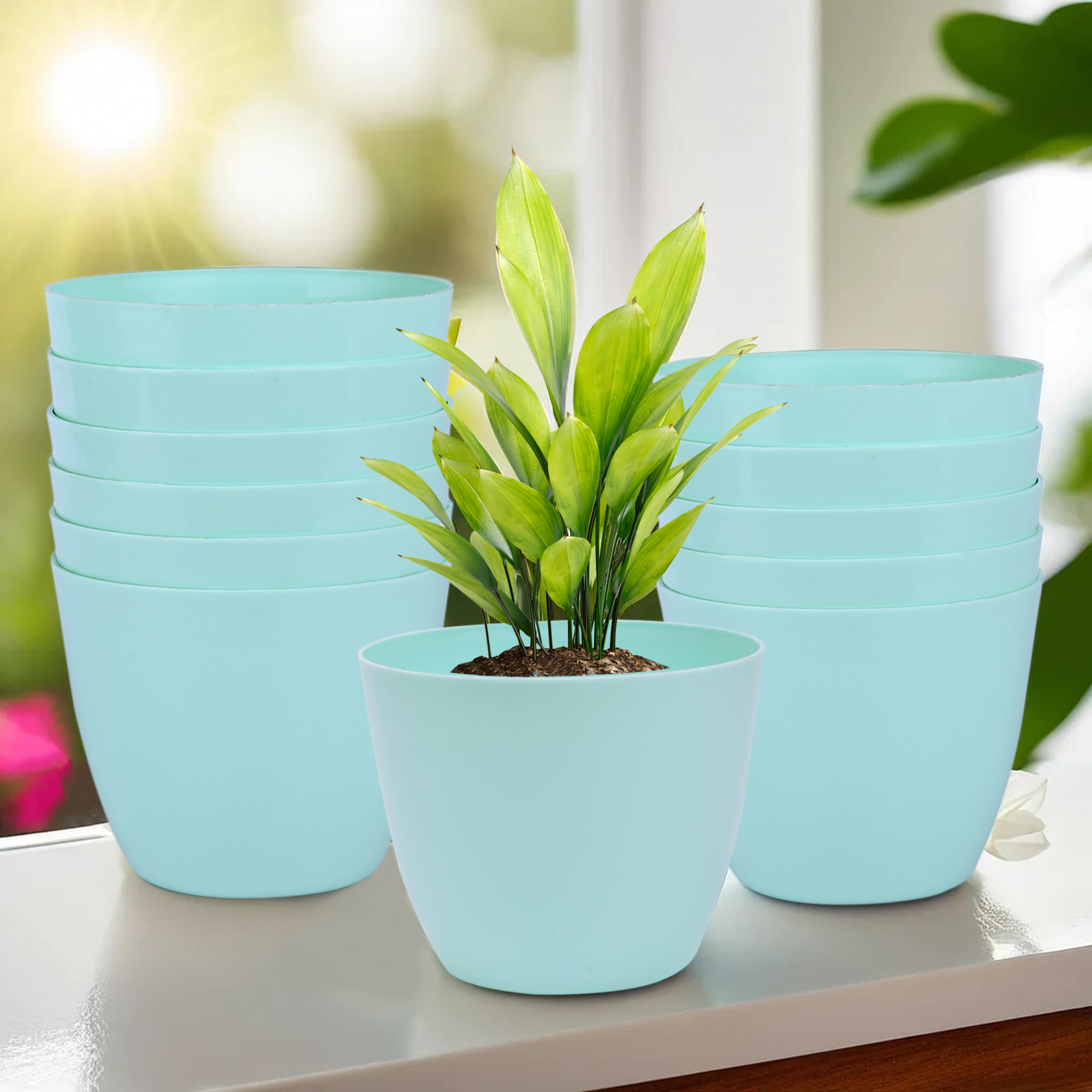 Kuber Industries Flower Pot | Flower Pot for Living Room-Office | Flower Planters for Home-office-Lawns & Garden Décor | Flower Planters Pots for Balcony | Plain Cool | 5 Inch | Sky Blue