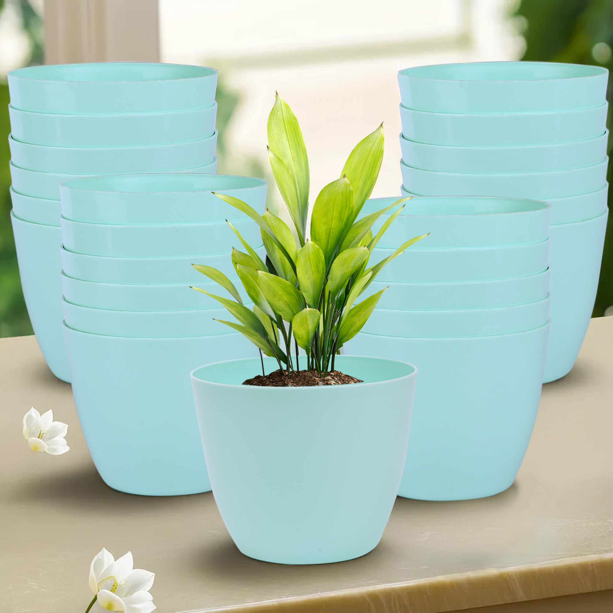 Kuber Industries Flower Pot | Flower Pot for Living Room-Office | Flower Planters for Home-office-Lawns & Garden Décor | Flower Planters Pots for Balcony | Plain Cool | 5 Inch | Sky Blue
