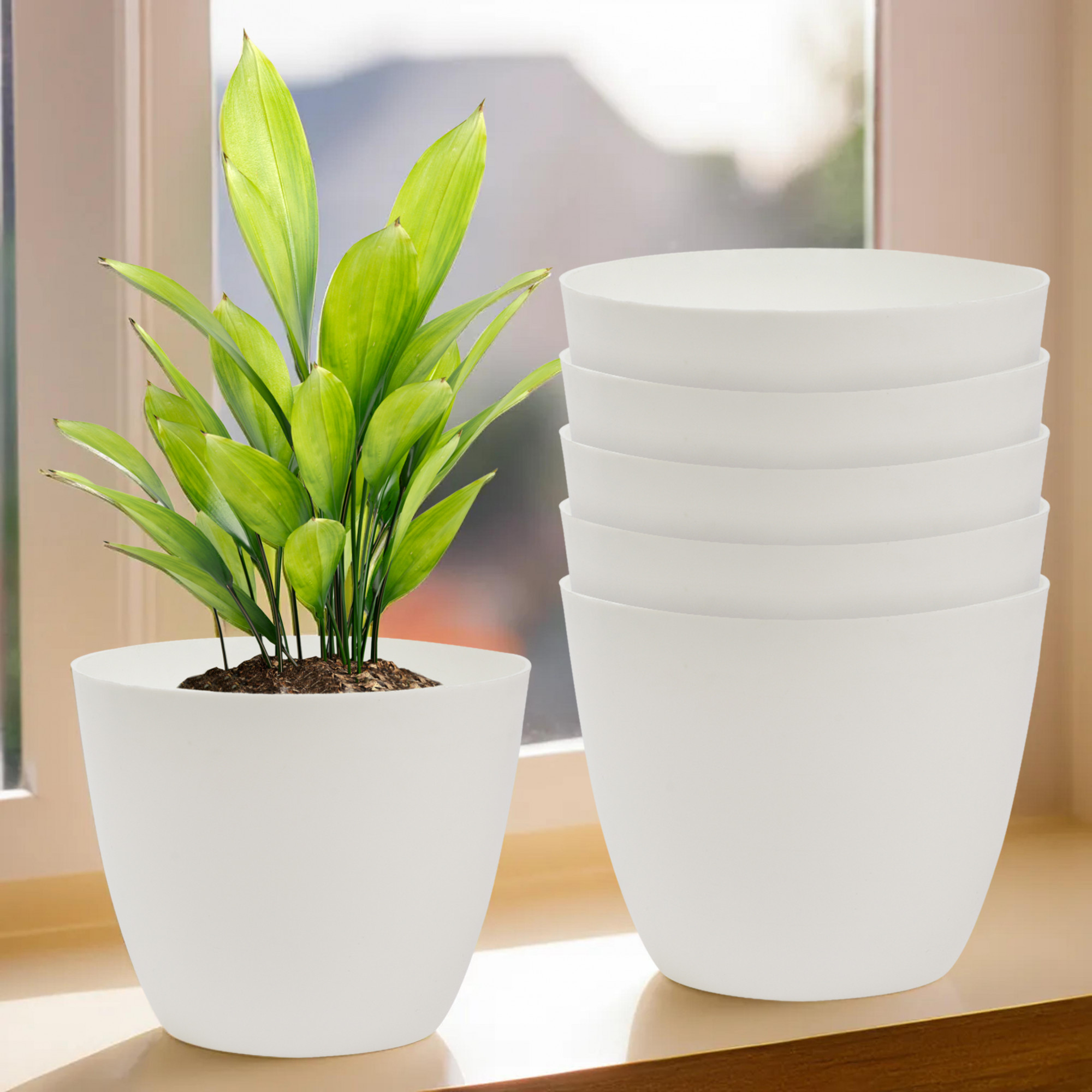 Kuber Industries Flower Pot | Flower Pot for Living Room-Office | Flower Planters for Home-office-Lawns & Garden Décor | Flower Planters Pots for Balcony | Plain Cool | 5 Inch | White