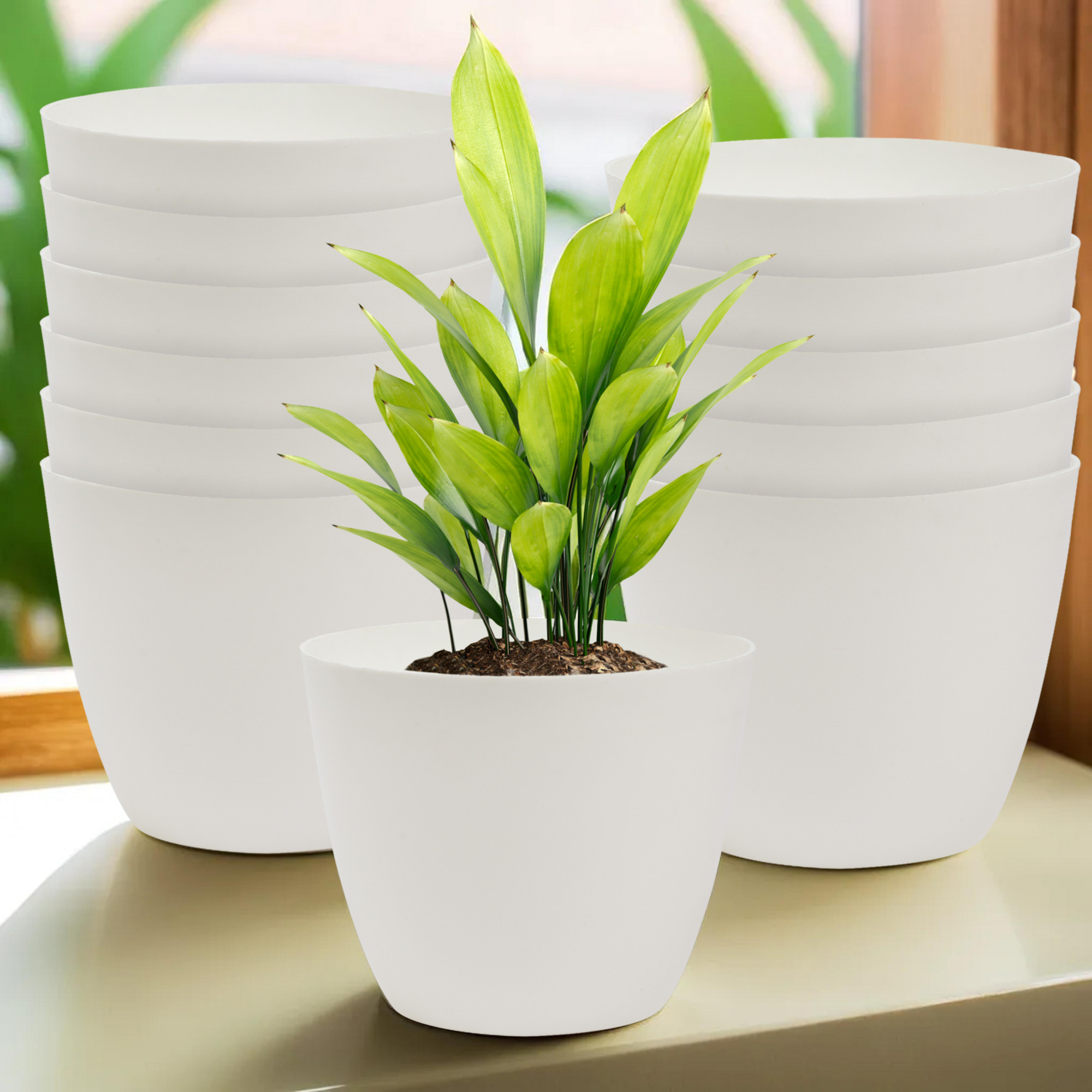Kuber Industries Flower Pot | Flower Pot for Living Room-Office | Flower Planters for Home-office-Lawns & Garden Décor | Flower Planters Pots for Balcony | Plain Cool | 5 Inch | White