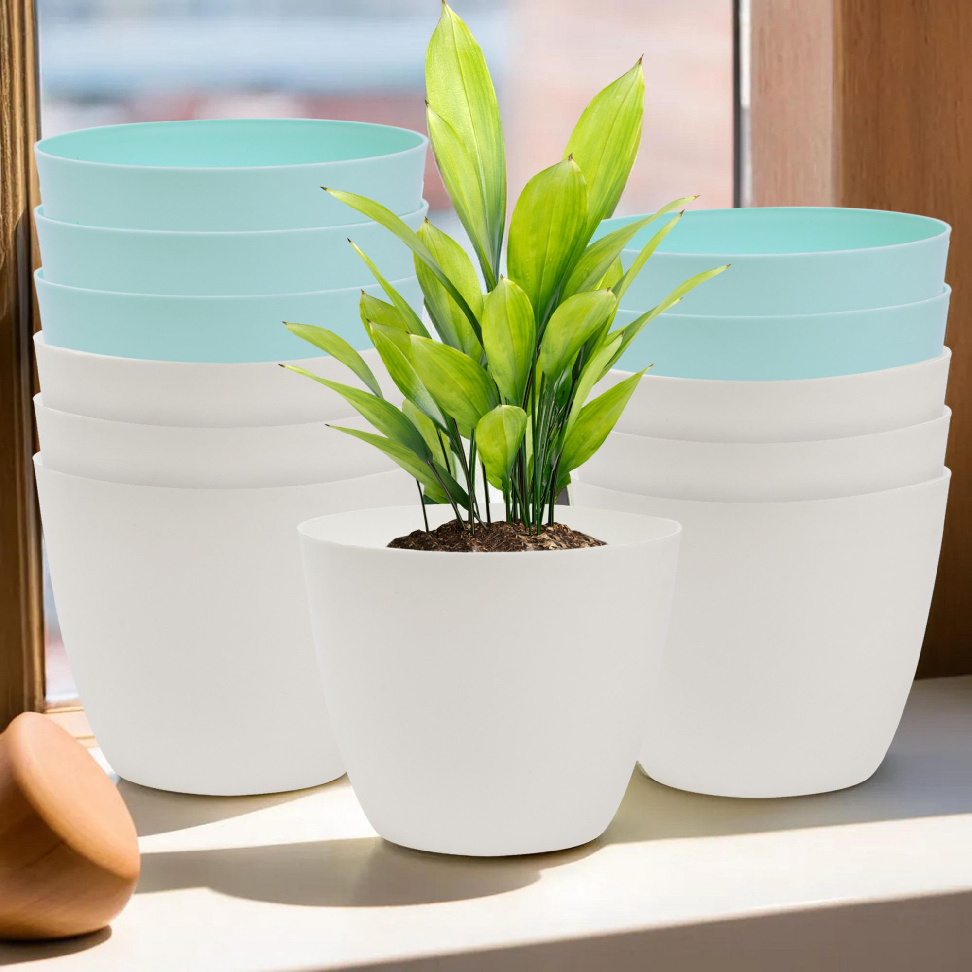 Kuber Industries Flower Pot | Flower Pot for Living Room-Office | Flower Planters for Home-office-Lawns & Garden Décor | Planters Pots for Balcony | Plain Cool | 5 Inch | Sky Blue & White