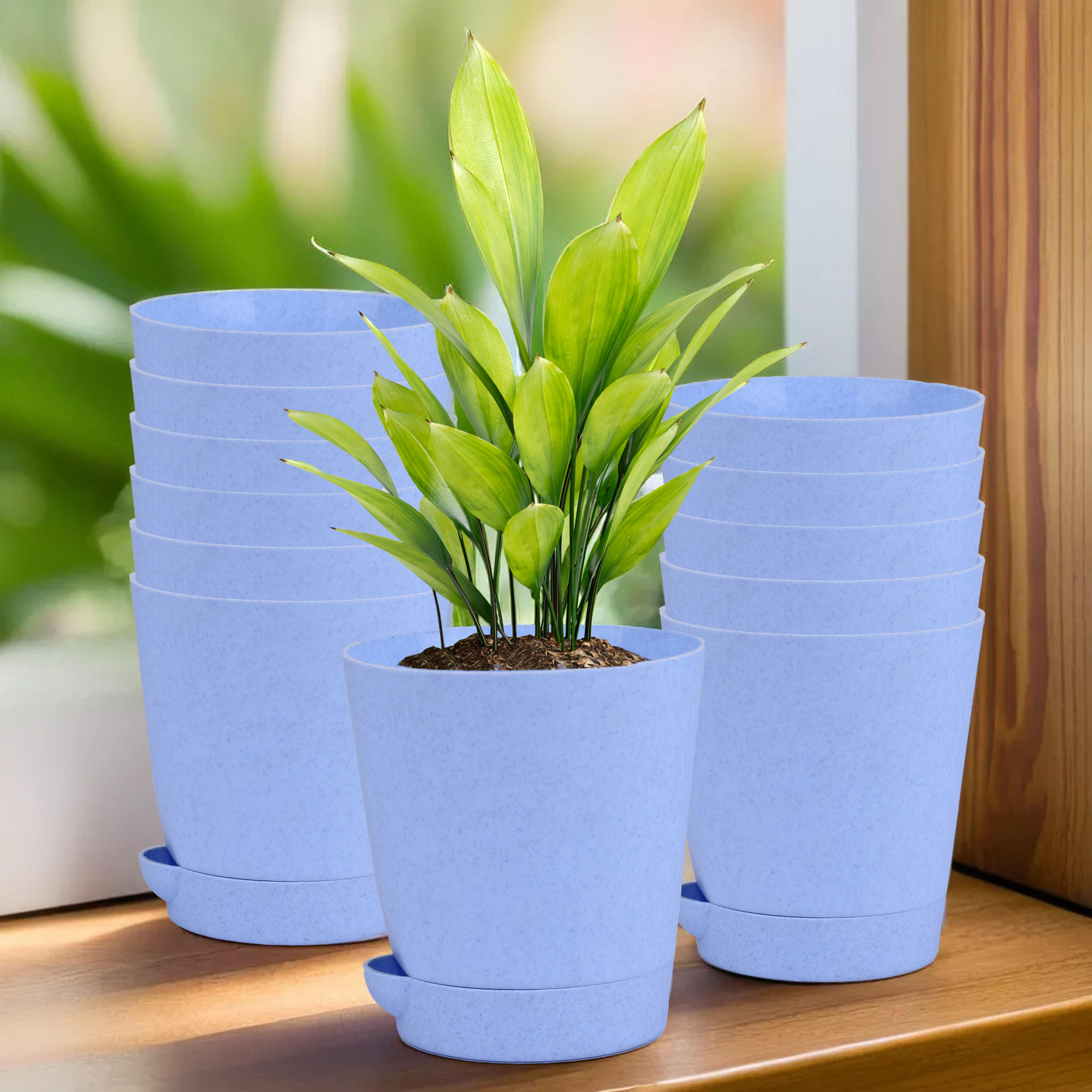 Kuber Industries Flower Pot | Flower Pot for Living Room-Office | Flower Planters for Home-office-Lawns & Garden Décor | Self Watering Flower Planters Pots | Marble Titan | 4 Inch | Blue