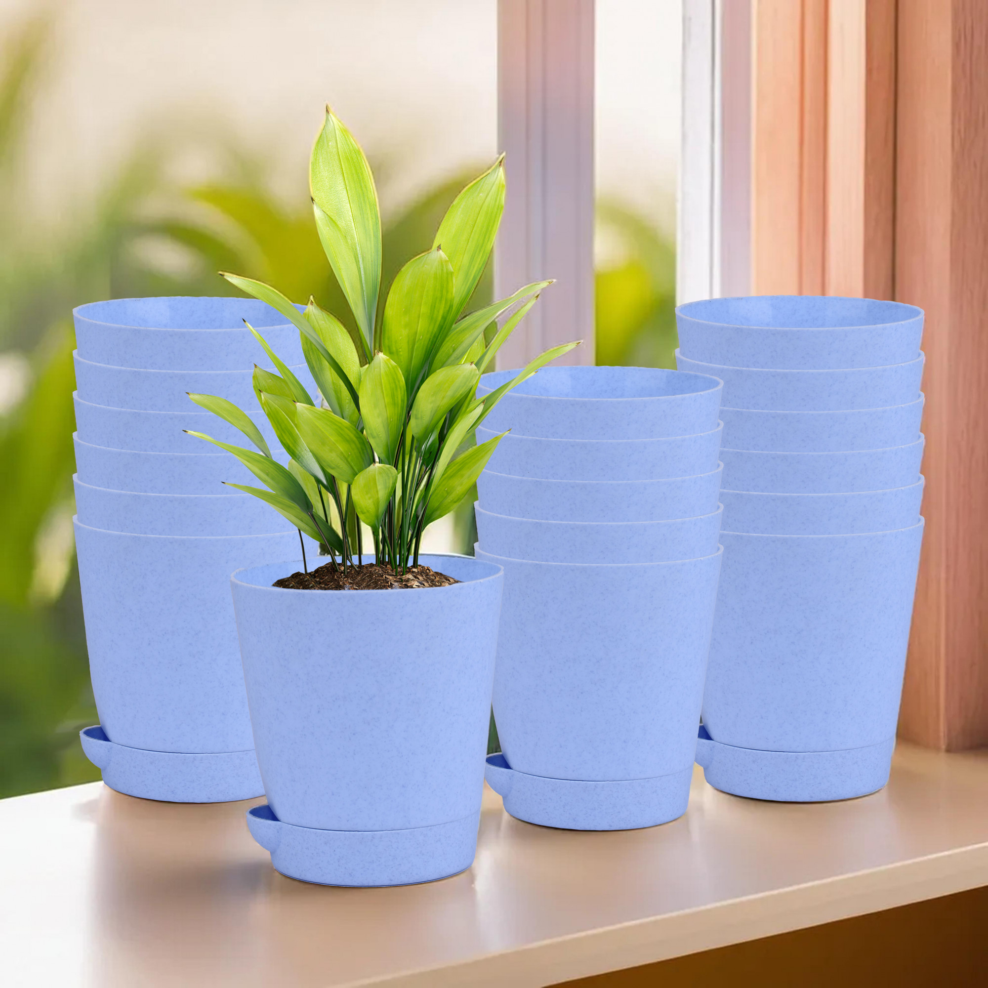 Kuber Industries Flower Pot | Flower Pot for Living Room-Office | Flower Planters for Home-office-Lawns & Garden Décor | Self Watering Flower Planters Pots | Marble Titan | 4 Inch | Blue