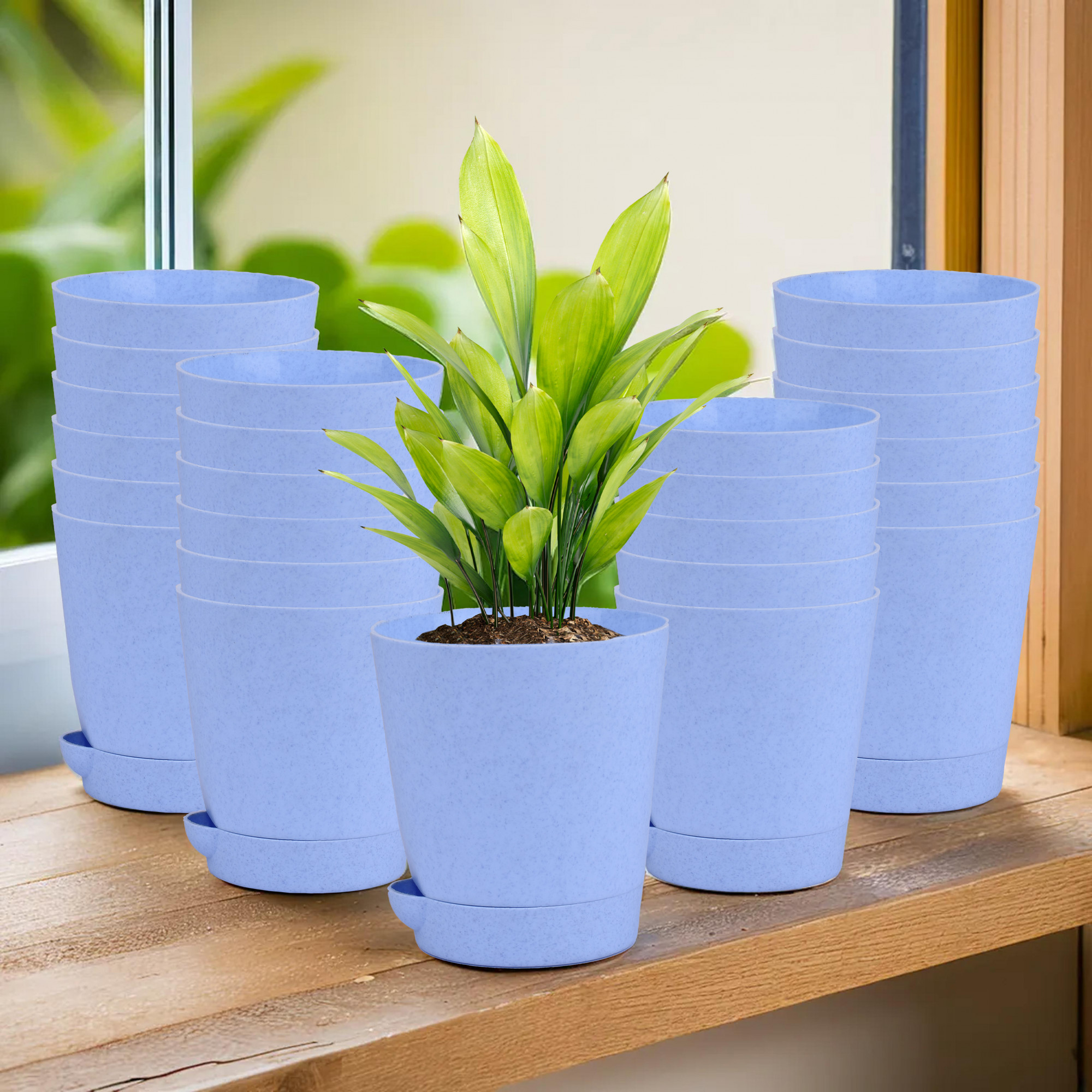 Kuber Industries Flower Pot | Flower Pot for Living Room-Office | Flower Planters for Home-office-Lawns & Garden Décor | Self Watering Flower Planters Pots | Marble Titan | 4 Inch | Blue