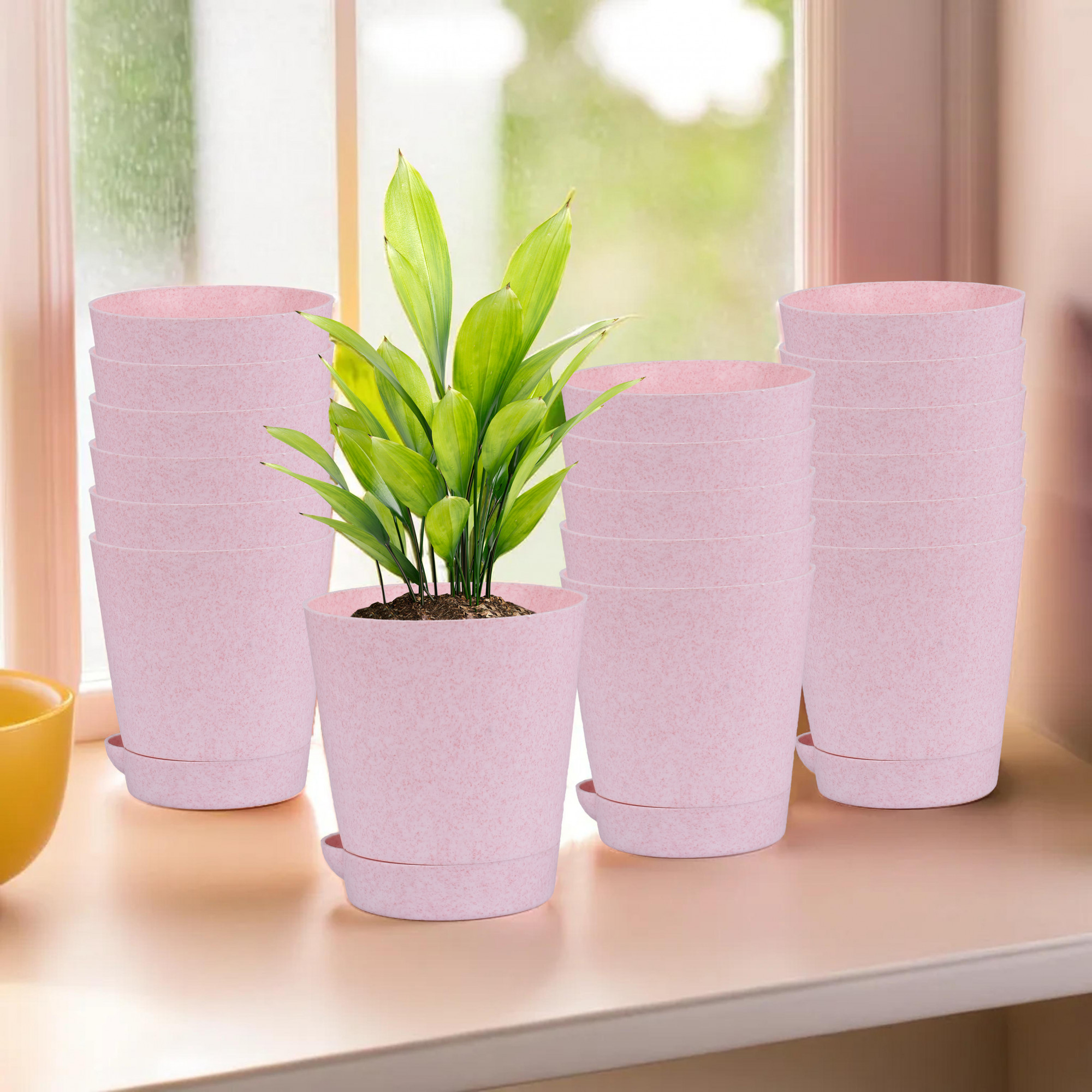 Kuber Industries Flower Pot | Flower Pot for Living Room-Office | Flower Planters for Home-office-Lawns & Garden Décor | Self Watering Flower Planters Pots | Marble Titan | 4 Inch | Pink