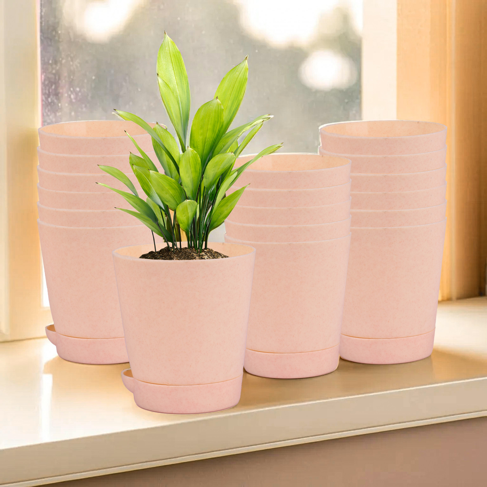 Kuber Industries Flower Pot | Flower Pot for Living Room-Office | Flower Planters for Home-office-Lawns & Garden Décor | Self Watering Flower Planters Pots | Marble Titan | 4 Inch | Peach