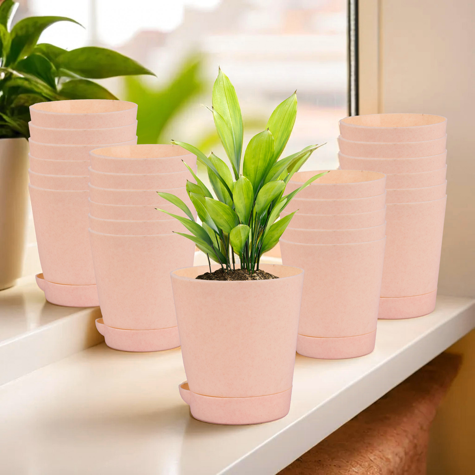 Kuber Industries Flower Pot | Flower Pot for Living Room-Office | Flower Planters for Home-office-Lawns & Garden Décor | Self Watering Flower Planters Pots | Marble Titan | 4 Inch | Peach