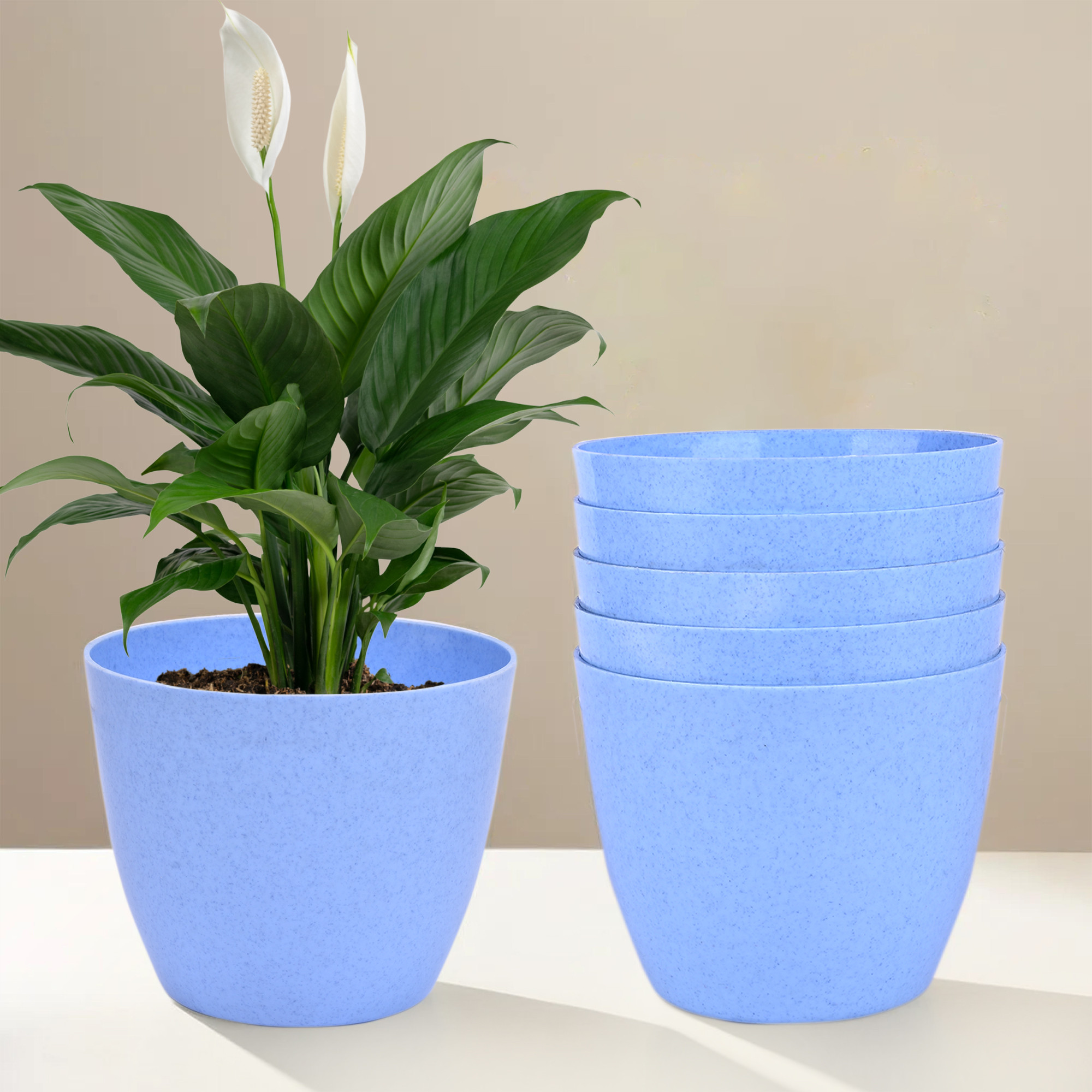 Kuber Industries Flower Pot | Flower Pot for Living Room-Office | Flower Planters for Home-office-Lawns & Garden Décor | Flower Planters Pots for Balcony | Marble Cool | 5 Inch | Blue