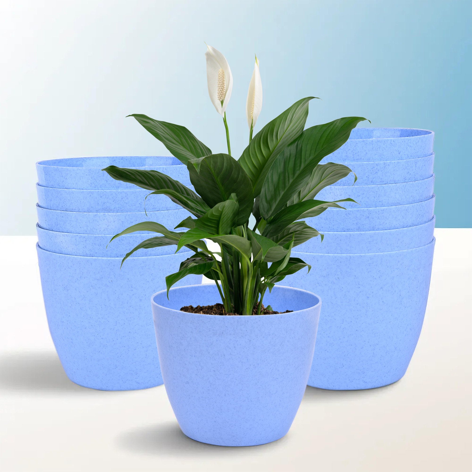 Kuber Industries Flower Pot | Flower Pot for Living Room-Office | Flower Planters for Home-office-Lawns & Garden Décor | Flower Planters Pots for Balcony | Marble Cool | 5 Inch | Blue