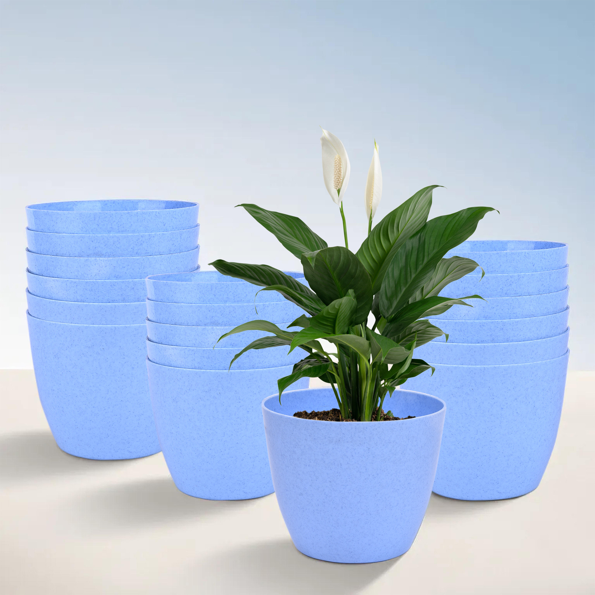 Kuber Industries Flower Pot | Flower Pot for Living Room-Office | Flower Planters for Home-office-Lawns & Garden Décor | Flower Planters Pots for Balcony | Marble Cool | 5 Inch | Blue