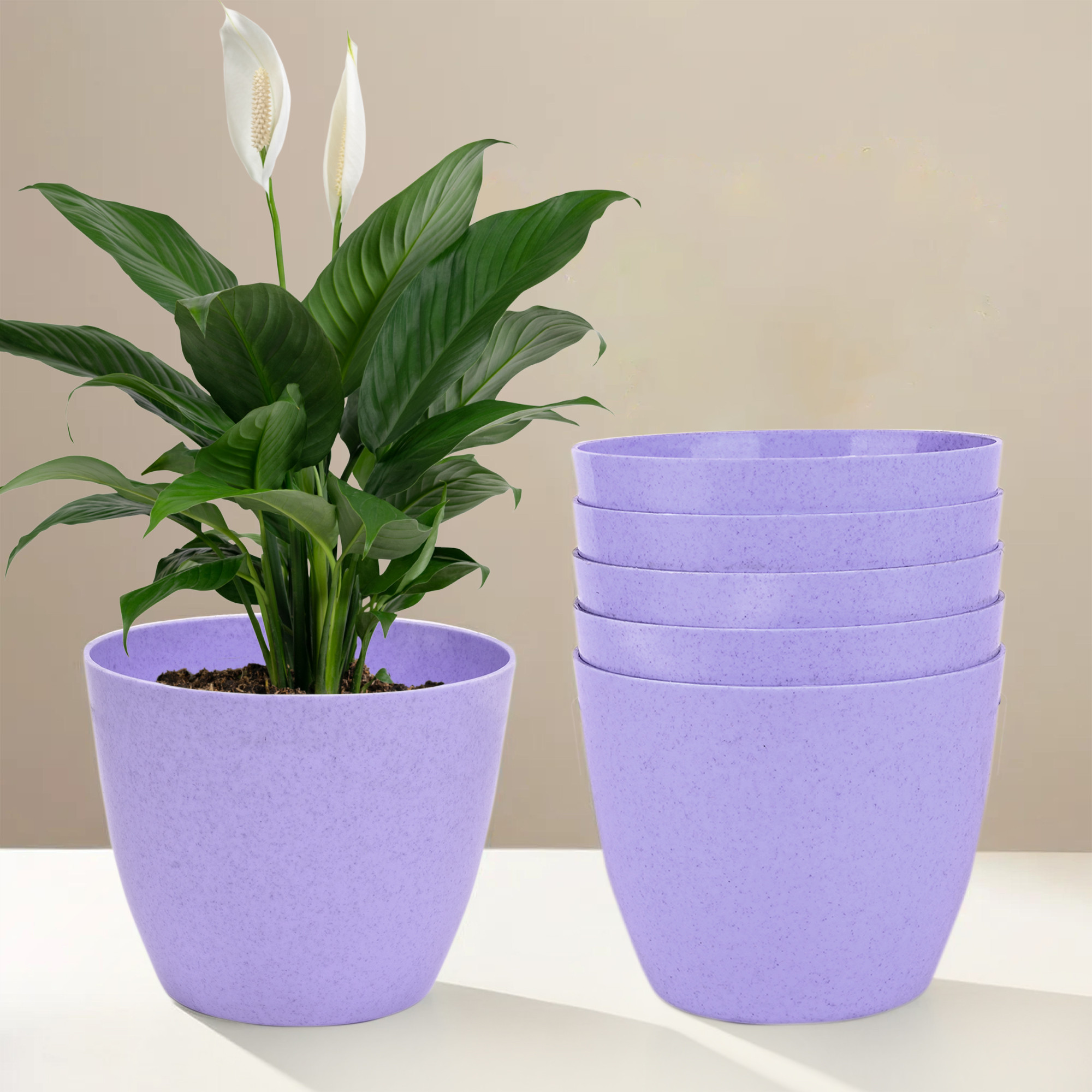 Kuber Industries Flower Pot | Flower Pot for Living Room-Office | Flower Planters for Home-office-Lawns & Garden Décor | Flower Planters Pots for Balcony | Marble Cool | 5 Inch | Purple