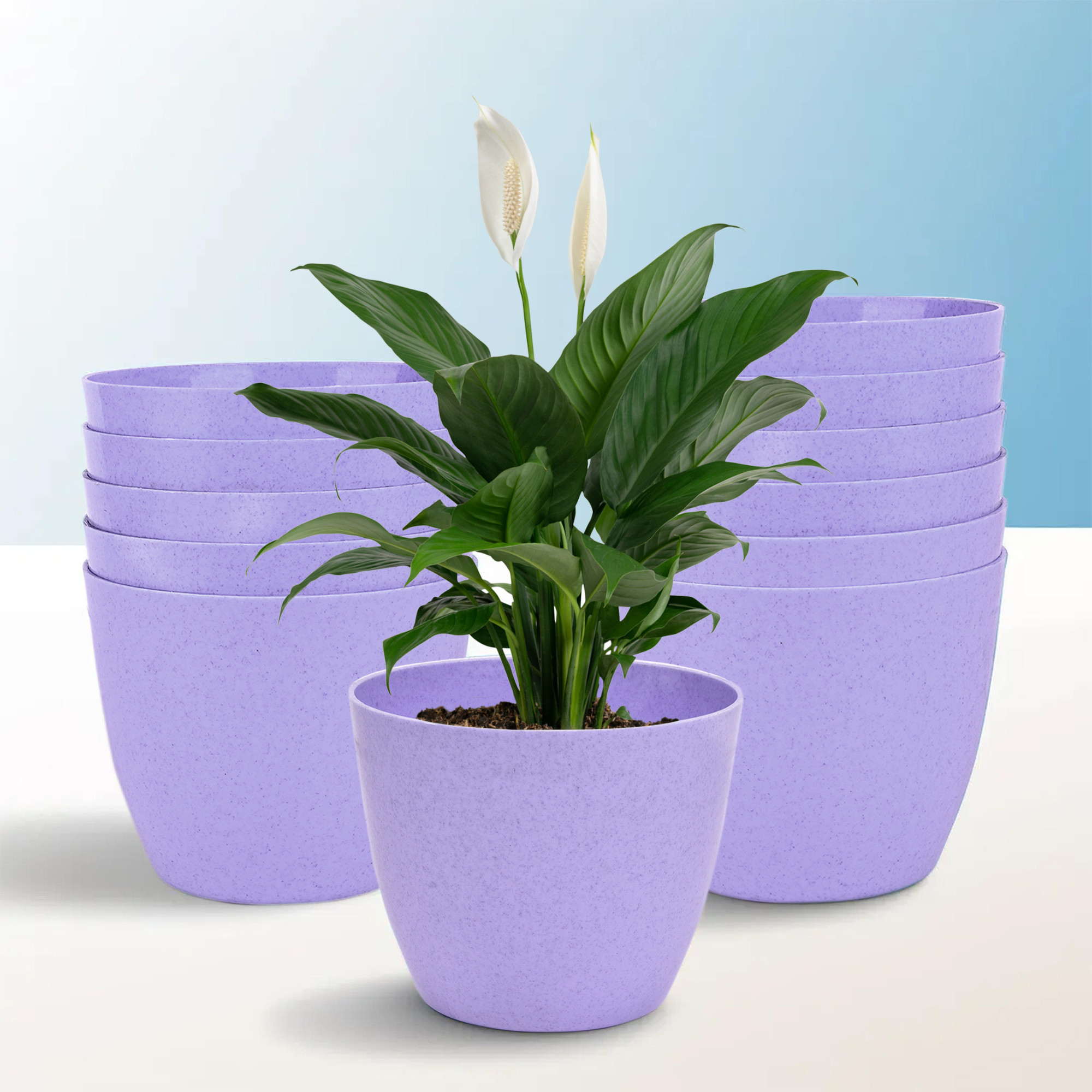 Kuber Industries Flower Pot | Flower Pot for Living Room-Office | Flower Planters for Home-office-Lawns & Garden Décor | Flower Planters Pots for Balcony | Marble Cool | 5 Inch | Purple
