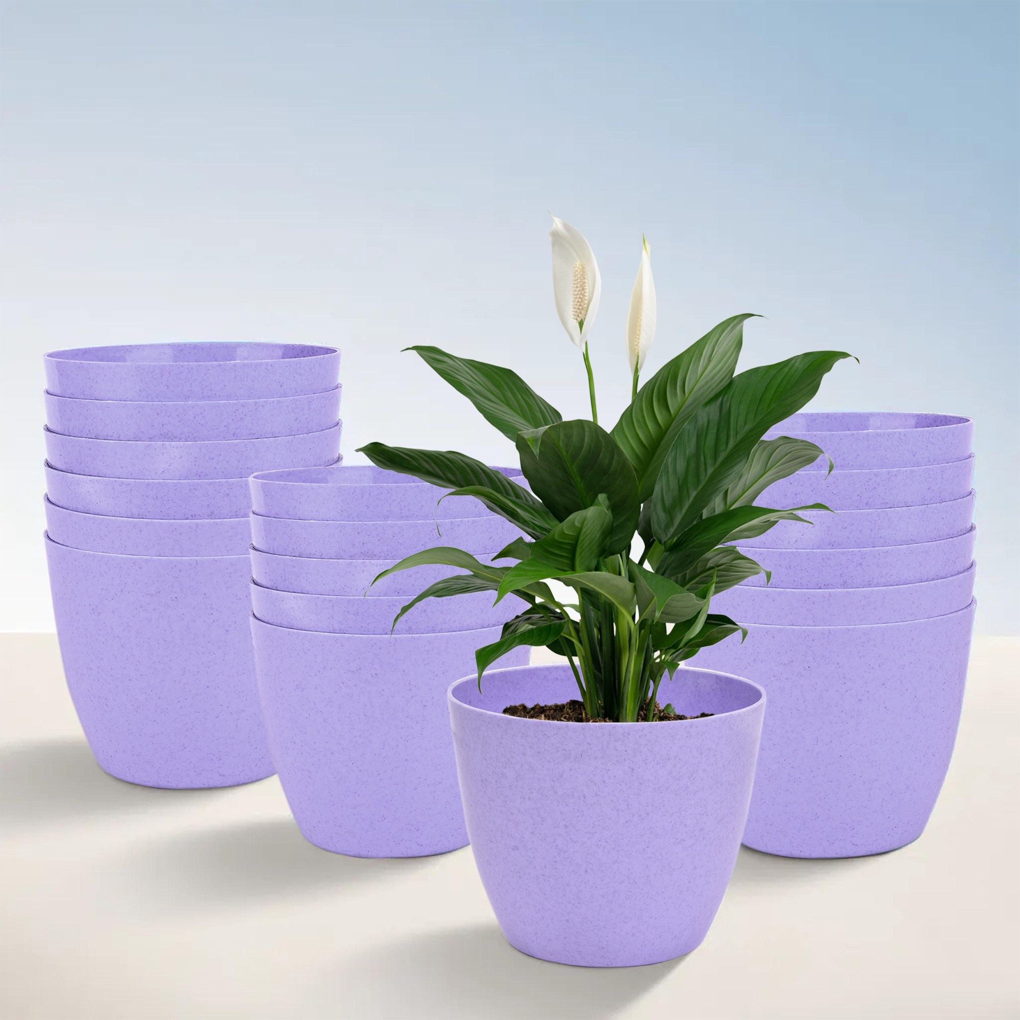 Kuber Industries Flower Pot | Flower Pot for Living Room-Office | Flower Planters for Home-office-Lawns & Garden Décor | Flower Planters Pots for Balcony | Marble Cool | 5 Inch | Purple