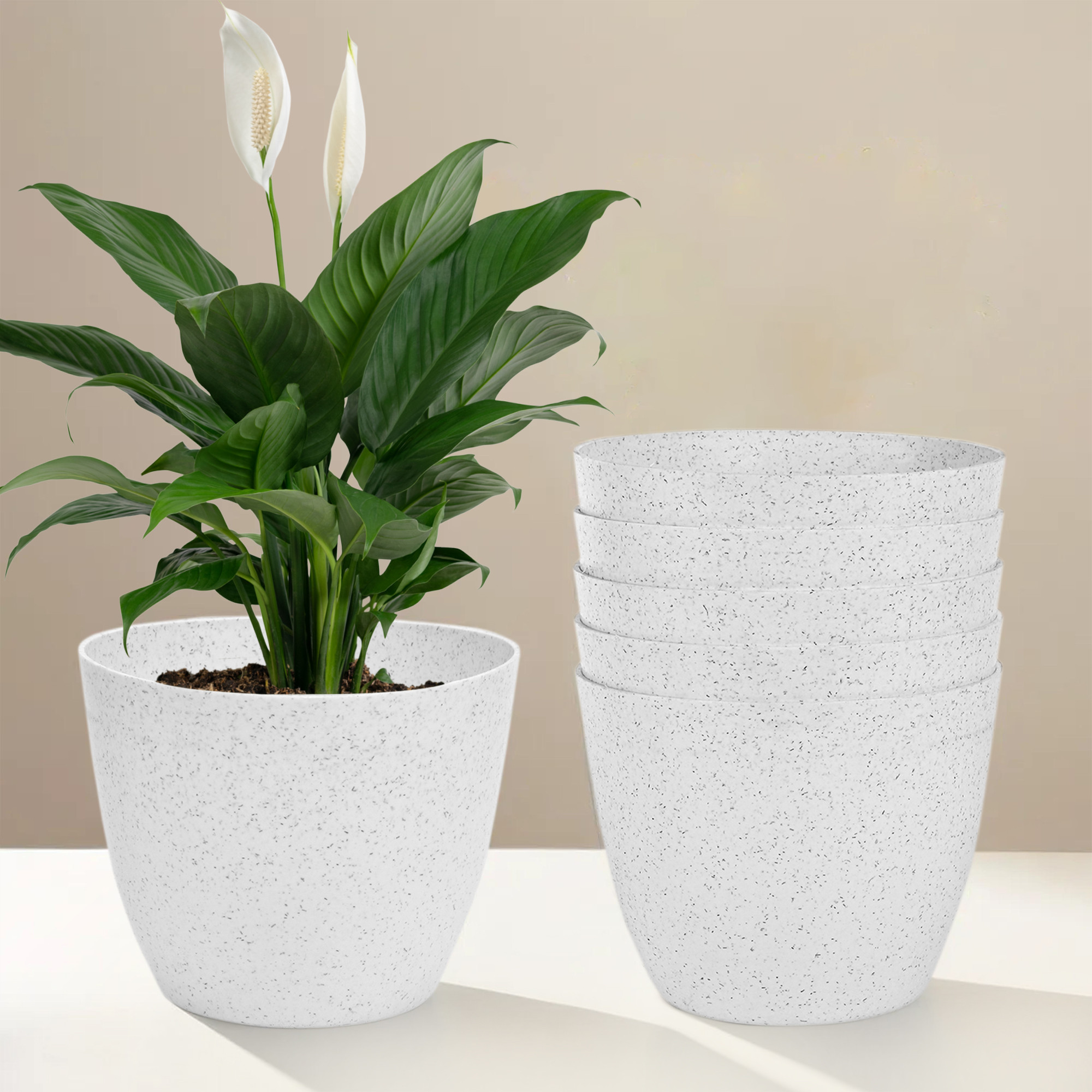 Kuber Industries Flower Pot | Flower Pot for Living Room-Office | Flower Planters for Home-office-Lawns & Garden Décor | Flower Planters Pots for Balcony | Marble Cool | 5 Inch | White