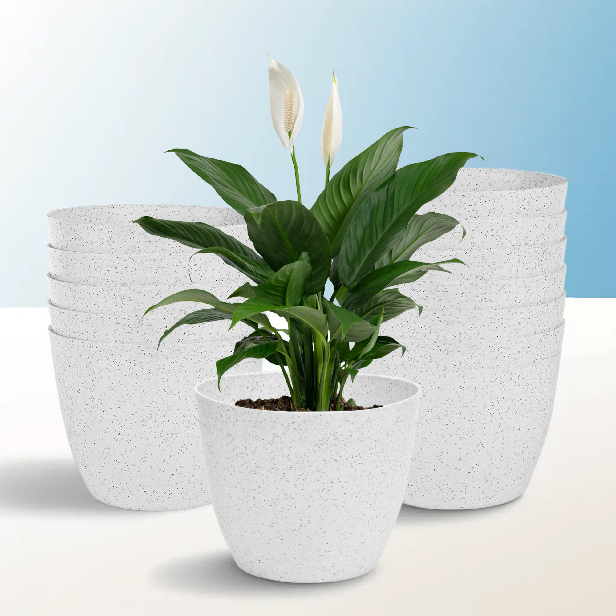Kuber Industries Flower Pot | Flower Pot for Living Room-Office | Flower Planters for Home-office-Lawns & Garden Décor | Flower Planters Pots for Balcony | Marble Cool | 5 Inch | White