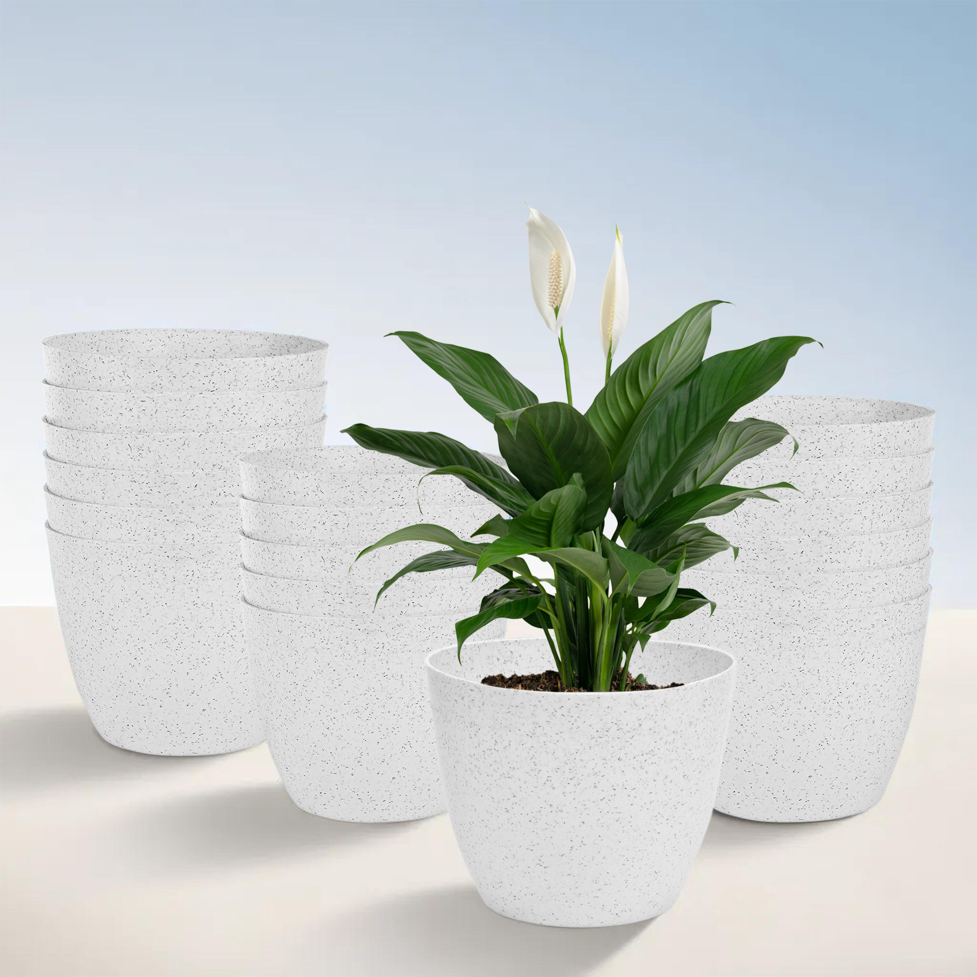 Kuber Industries Flower Pot | Flower Pot for Living Room-Office | Flower Planters for Home-office-Lawns & Garden Décor | Flower Planters Pots for Balcony | Marble Cool | 5 Inch | White