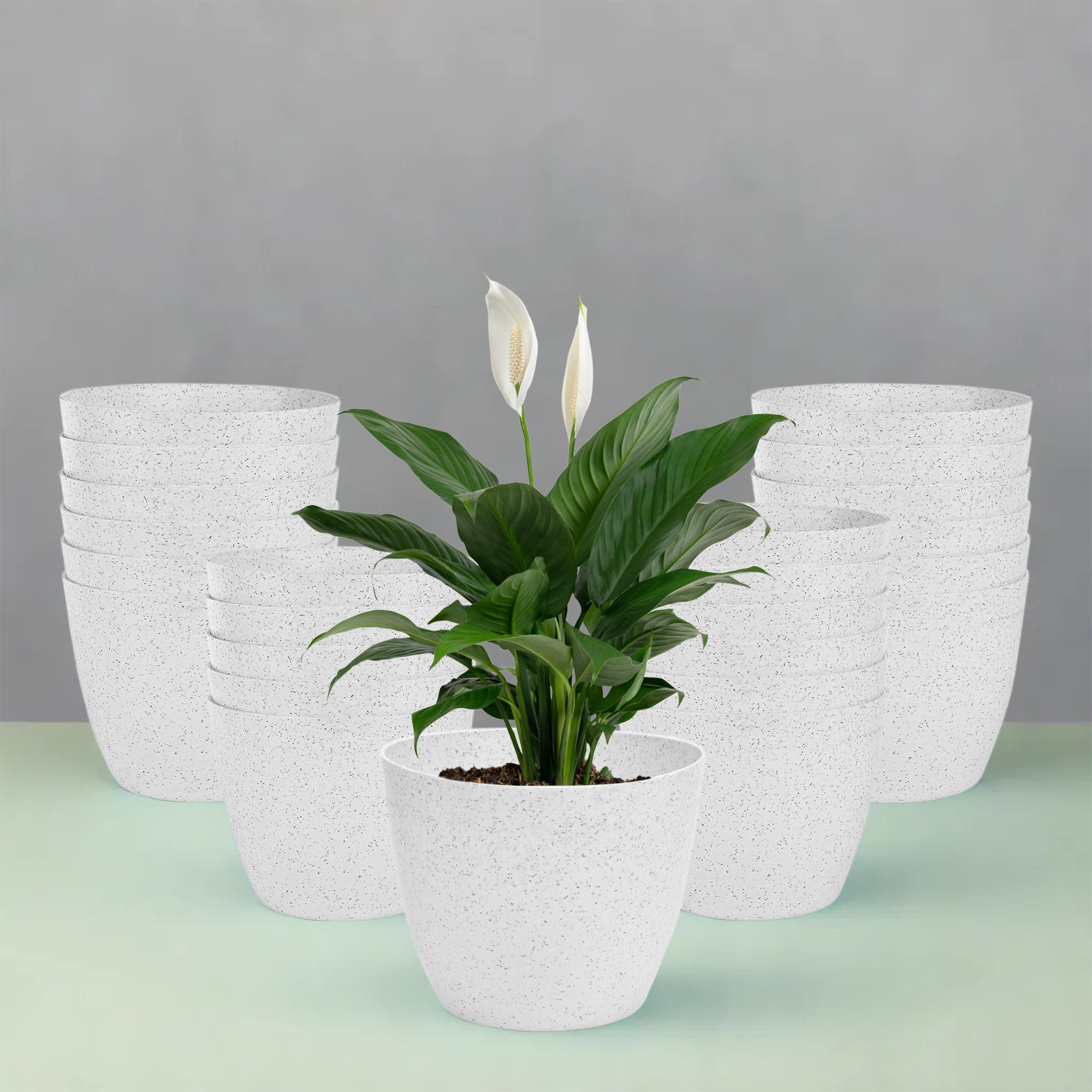 Kuber Industries Flower Pot | Flower Pot for Living Room-Office | Flower Planters for Home-office-Lawns & Garden Décor | Flower Planters Pots for Balcony | Marble Cool | 5 Inch | White