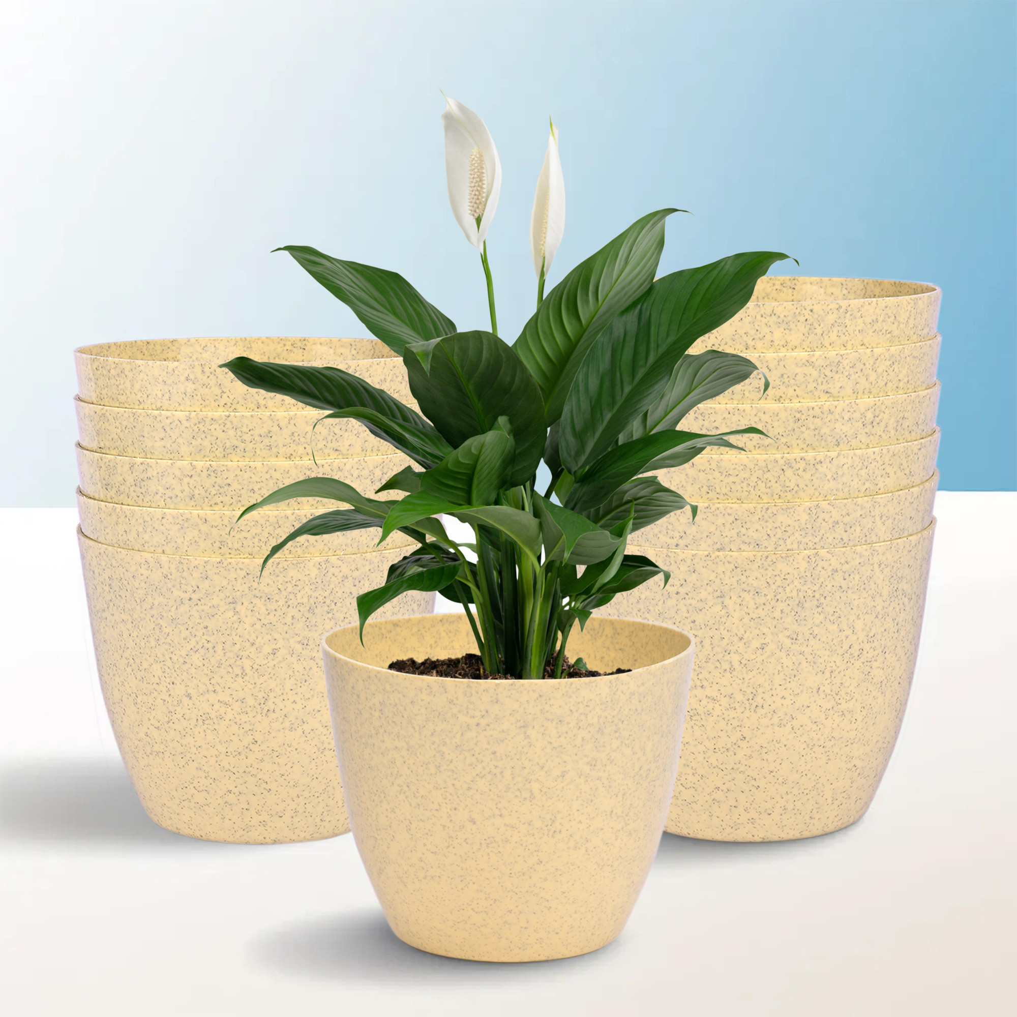 Kuber Industries Flower Pot | Flower Pot for Living Room-Office | Flower Planters for Home-office-Lawns & Garden Décor | Flower Planters Pots for Balcony | Marble Cool | 5 Inch | Beige