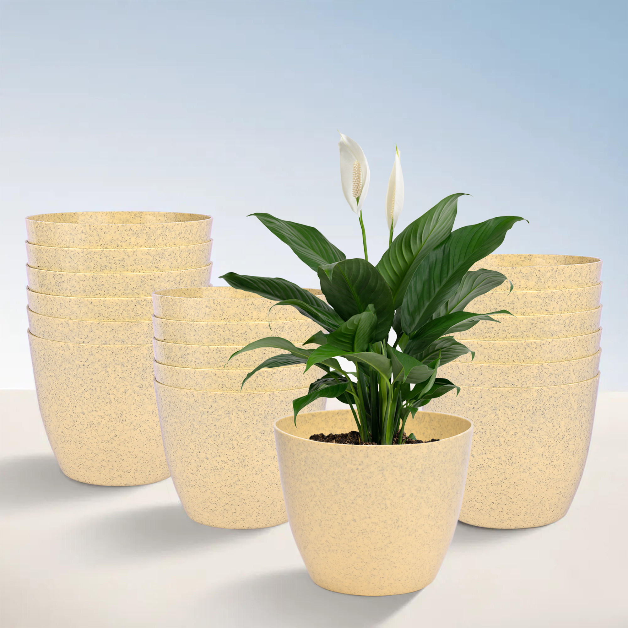 Kuber Industries Flower Pot | Flower Pot for Living Room-Office | Flower Planters for Home-office-Lawns & Garden Décor | Flower Planters Pots for Balcony | Marble Cool | 5 Inch | Beige