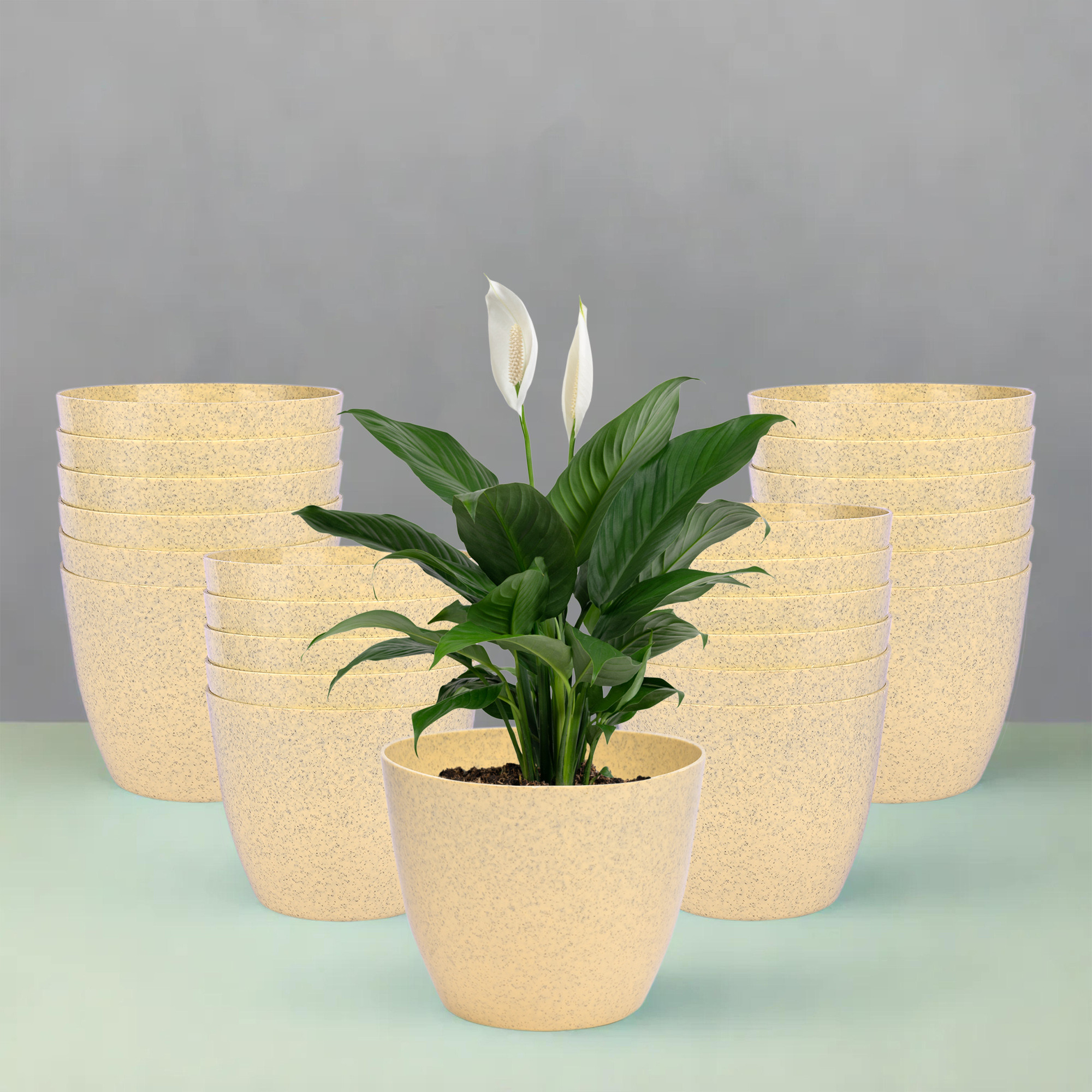 Kuber Industries Flower Pot | Flower Pot for Living Room-Office | Flower Planters for Home-office-Lawns & Garden Décor | Flower Planters Pots for Balcony | Marble Cool | 5 Inch | Beige