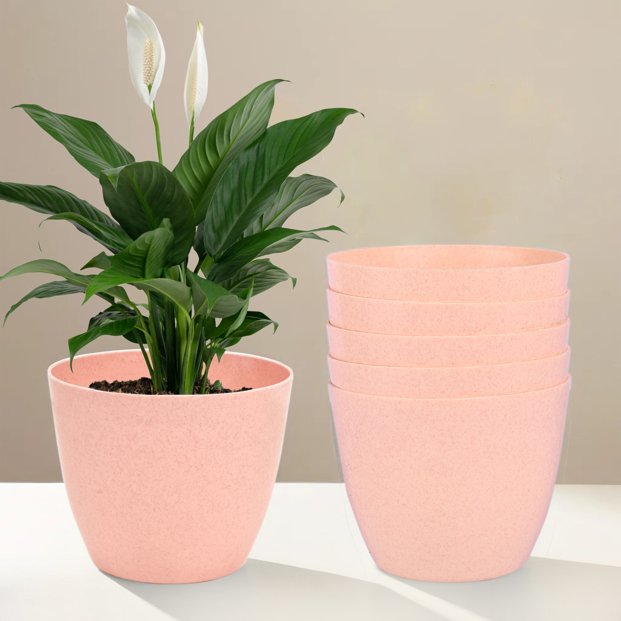 Kuber Industries Flower Pot | Flower Pot for Living Room-Office | Flower Planters for Home-office-Lawns & Garden Décor | Flower Planters Pots for Balcony | Marble Cool | 5 Inch | Peach