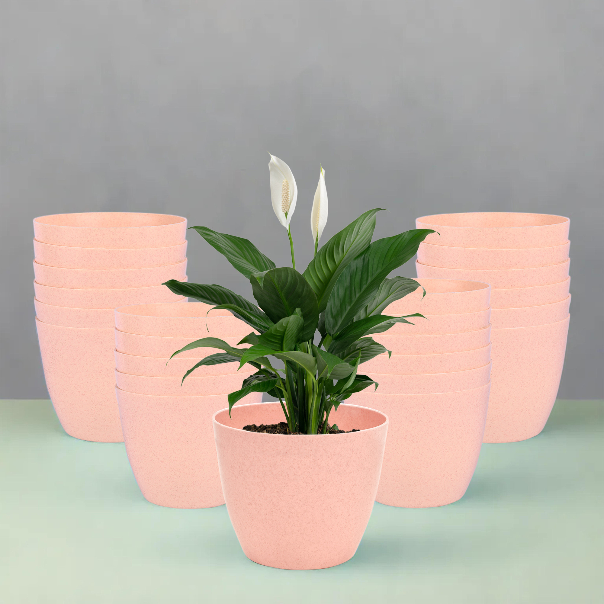 Kuber Industries Flower Pot | Flower Pot for Living Room-Office | Flower Planters for Home-office-Lawns & Garden Décor | Flower Planters Pots for Balcony | Marble Cool | 5 Inch | Peach