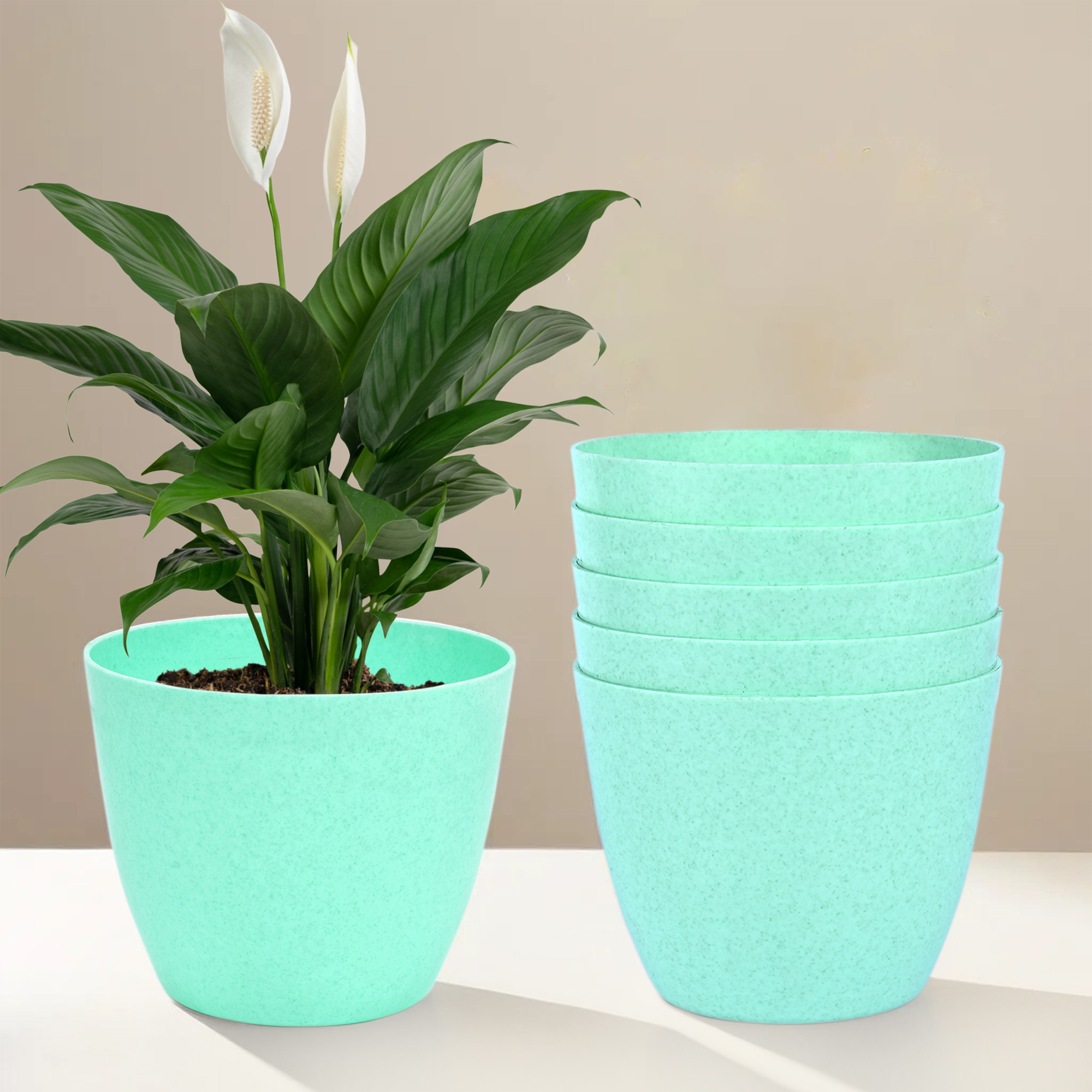 Kuber Industries Flower Pot | Flower Pot for Living Room-Office | Flower Planters for Home-office-Lawns & Garden Décor | Flower Planters Pots for Balcony | Marble Cool | 5 Inch | Mint Green