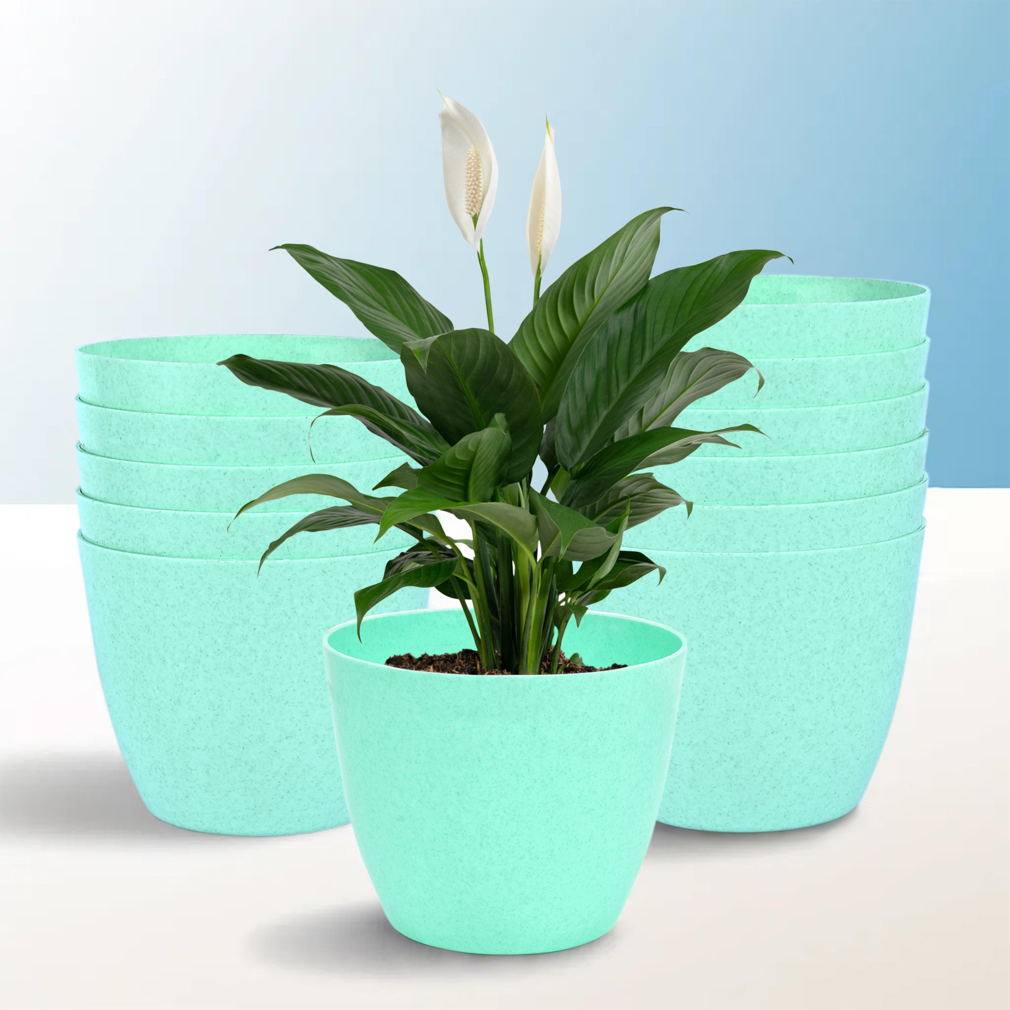 Kuber Industries Flower Pot | Flower Pot for Living Room-Office | Flower Planters for Home-office-Lawns & Garden Décor | Flower Planters Pots for Balcony | Marble Cool | 5 Inch | Mint Green