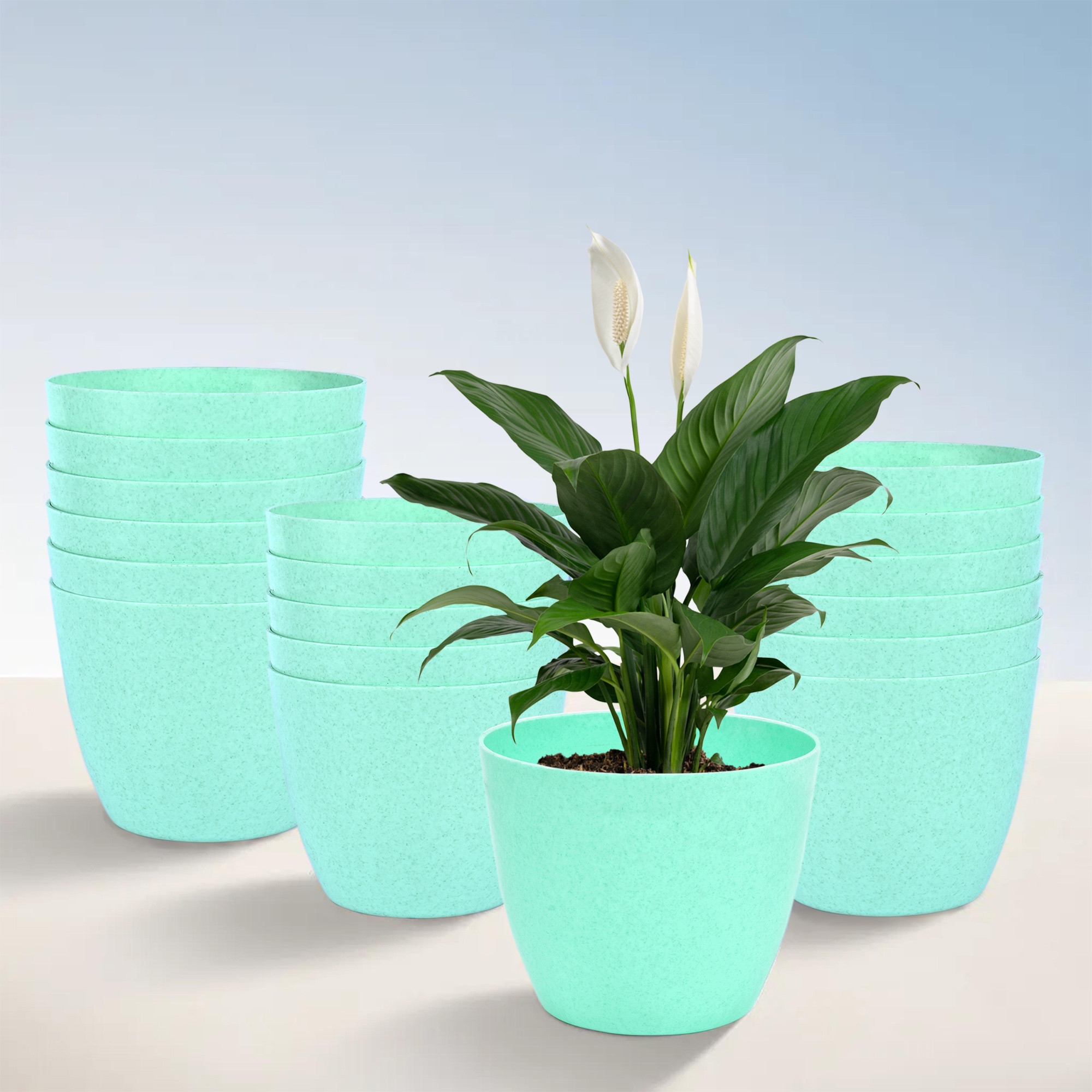 Kuber Industries Flower Pot | Flower Pot for Living Room-Office | Flower Planters for Home-office-Lawns & Garden Décor | Flower Planters Pots for Balcony | Marble Cool | 5 Inch | Mint Green