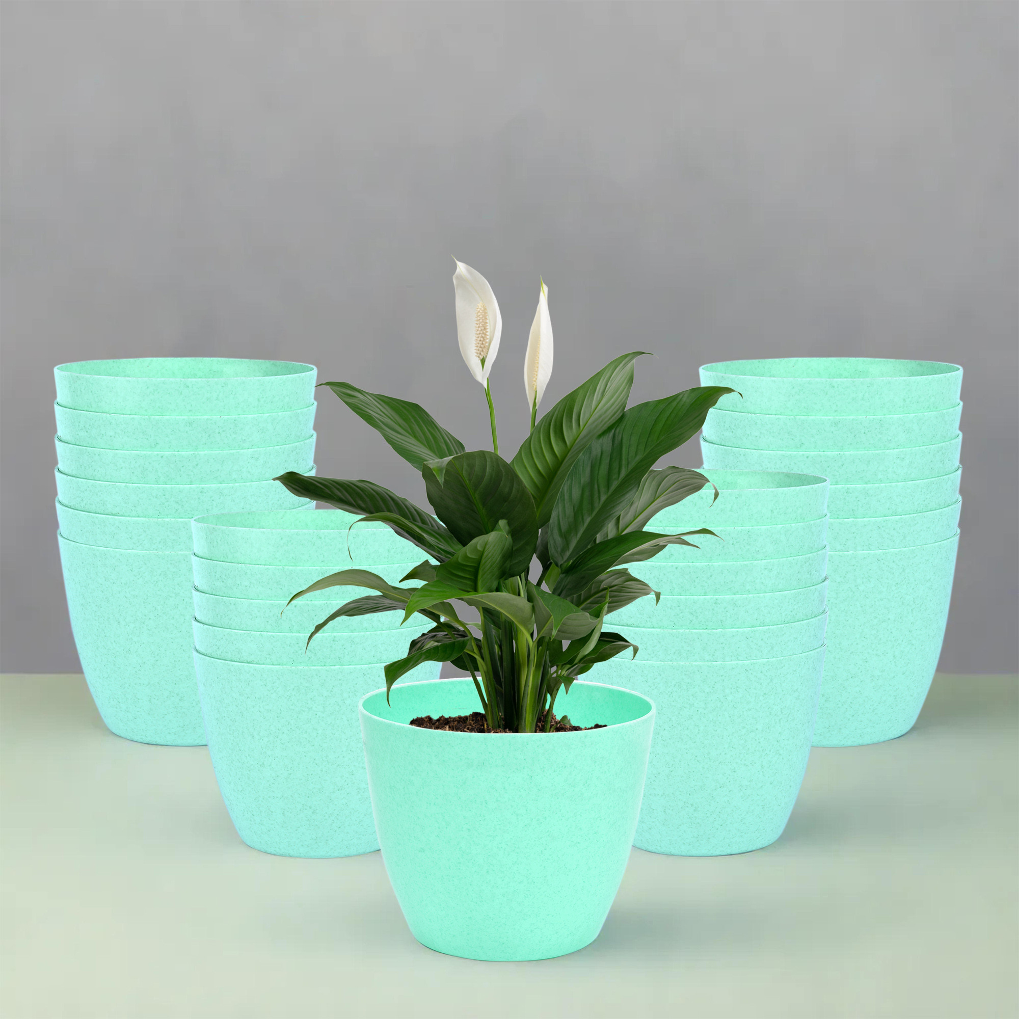 Kuber Industries Flower Pot | Flower Pot for Living Room-Office | Flower Planters for Home-office-Lawns & Garden Décor | Flower Planters Pots for Balcony | Marble Cool | 5 Inch | Mint Green