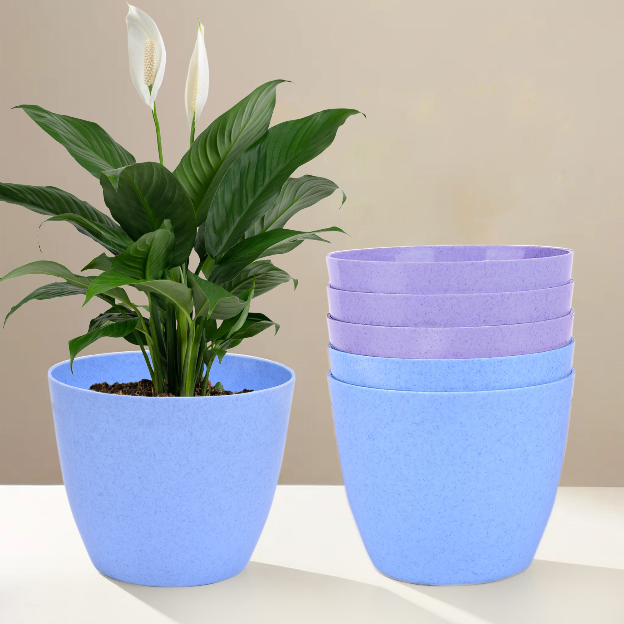 Kuber Industries Flower Pot | Flower Pot for Living Room-Office | Flower Planters for Home-office-Lawns & Garden Décor | Planters Pots for Balcony | Marble Cool | 5 Inch | Blue & Purple