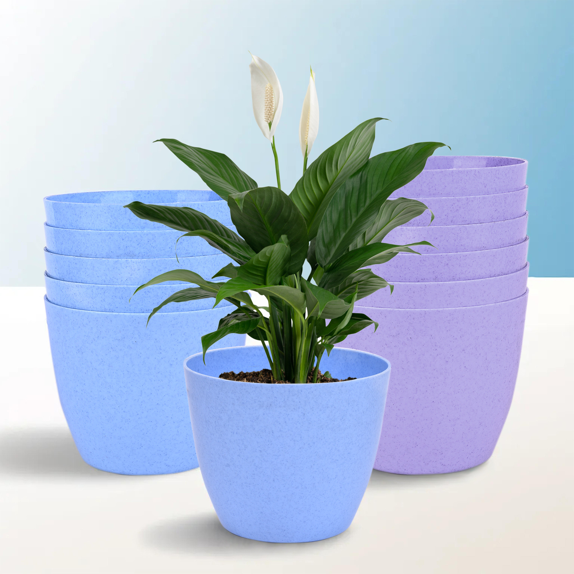 Kuber Industries Flower Pot | Flower Pot for Living Room-Office | Flower Planters for Home-office-Lawns & Garden Décor | Planters Pots for Balcony | Marble Cool | 5 Inch | Blue & Purple