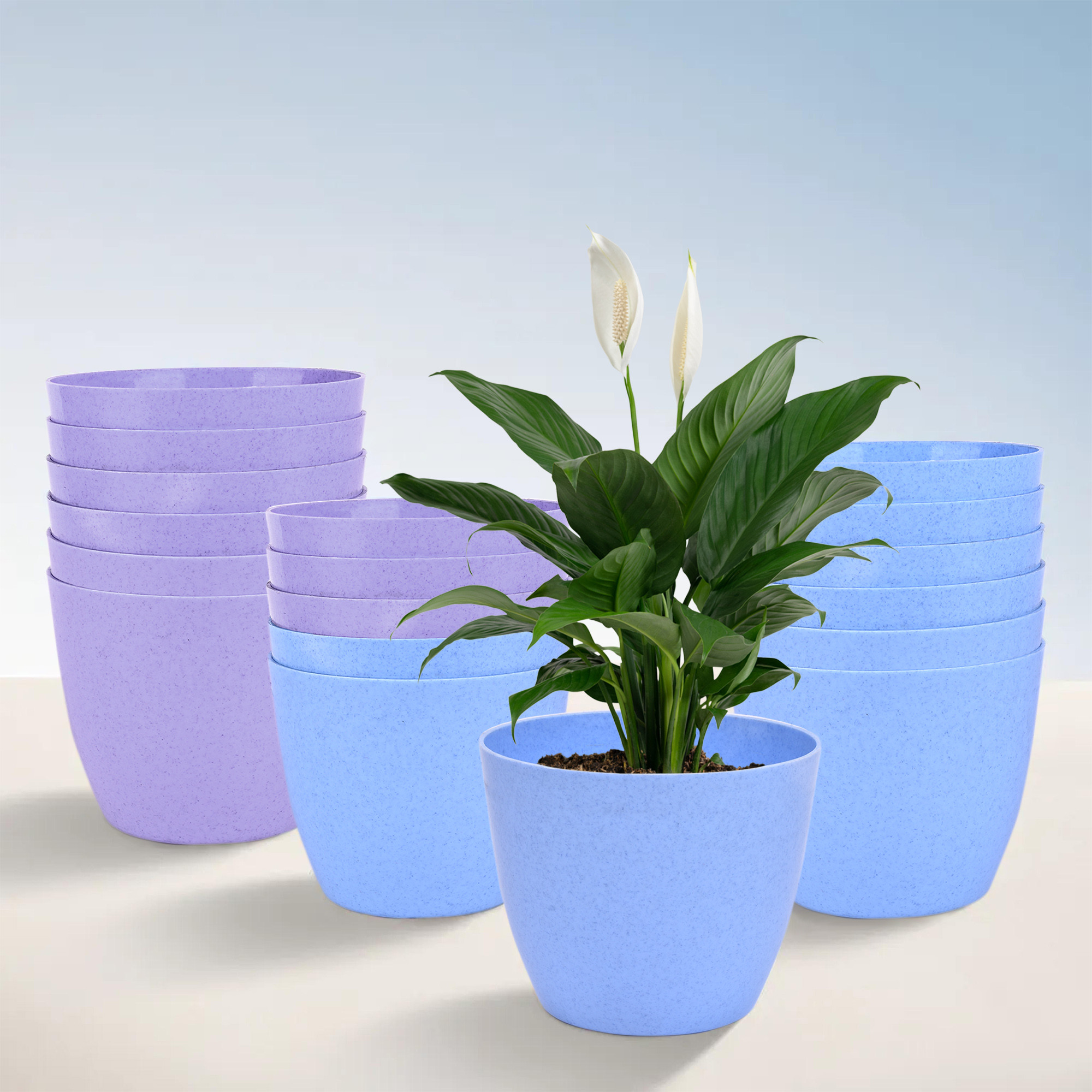 Kuber Industries Flower Pot | Flower Pot for Living Room-Office | Flower Planters for Home-office-Lawns & Garden Décor | Planters Pots for Balcony | Marble Cool | 5 Inch | Blue & Purple