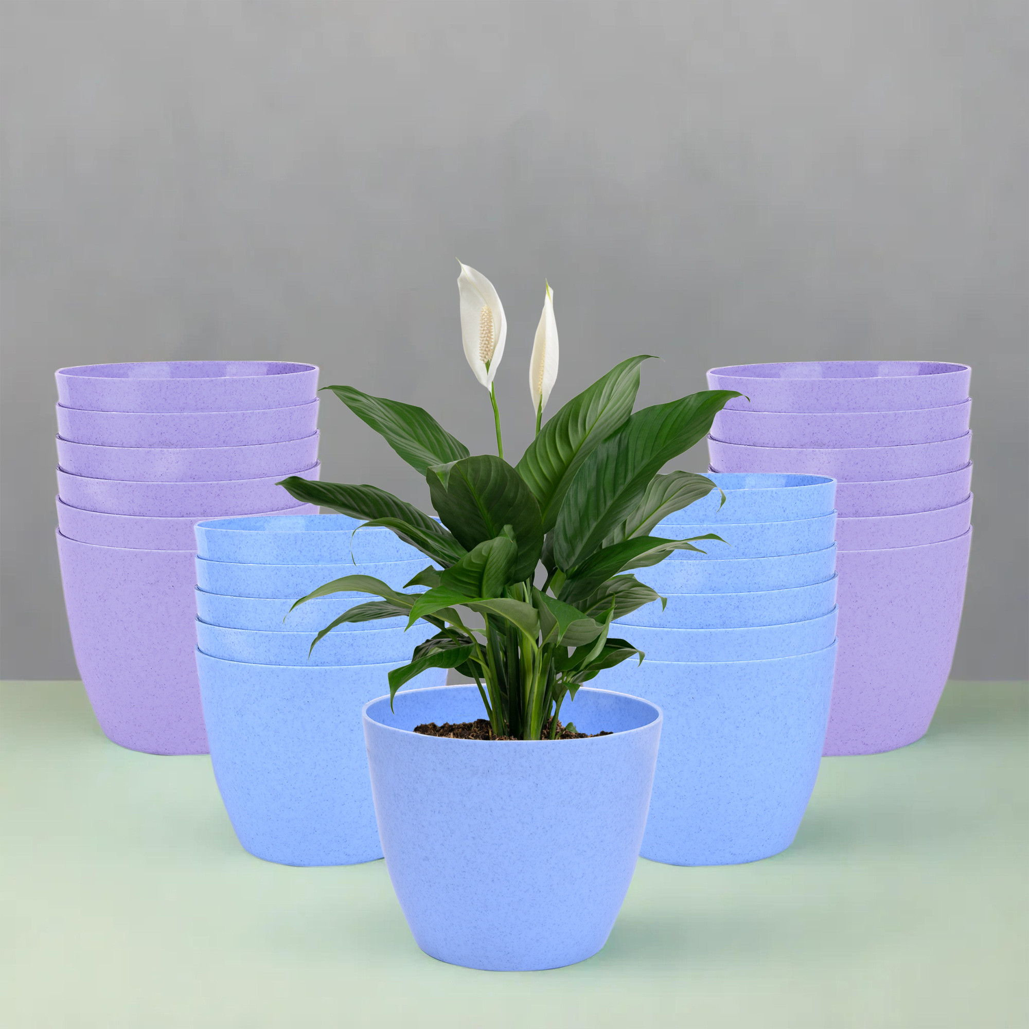 Kuber Industries Flower Pot | Flower Pot for Living Room-Office | Flower Planters for Home-office-Lawns & Garden Décor | Planters Pots for Balcony | Marble Cool | 5 Inch | Blue & Purple