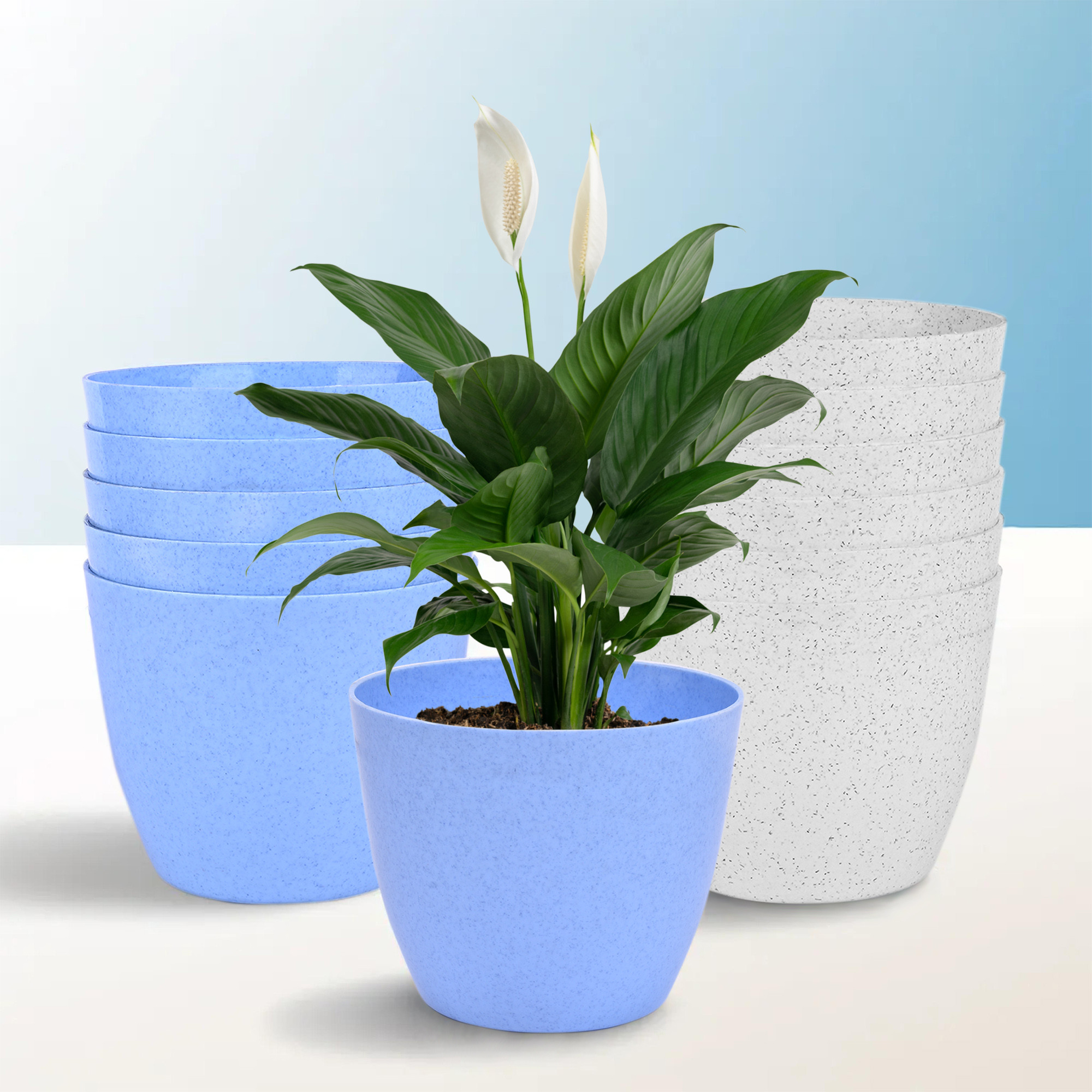 Kuber Industries Flower Pot | Flower Pot for Living Room-Office | Flower Planters for Home-office-Lawns & Garden Décor | Planters Pots for Balcony | Marble Cool | 5 Inch | Blue & White