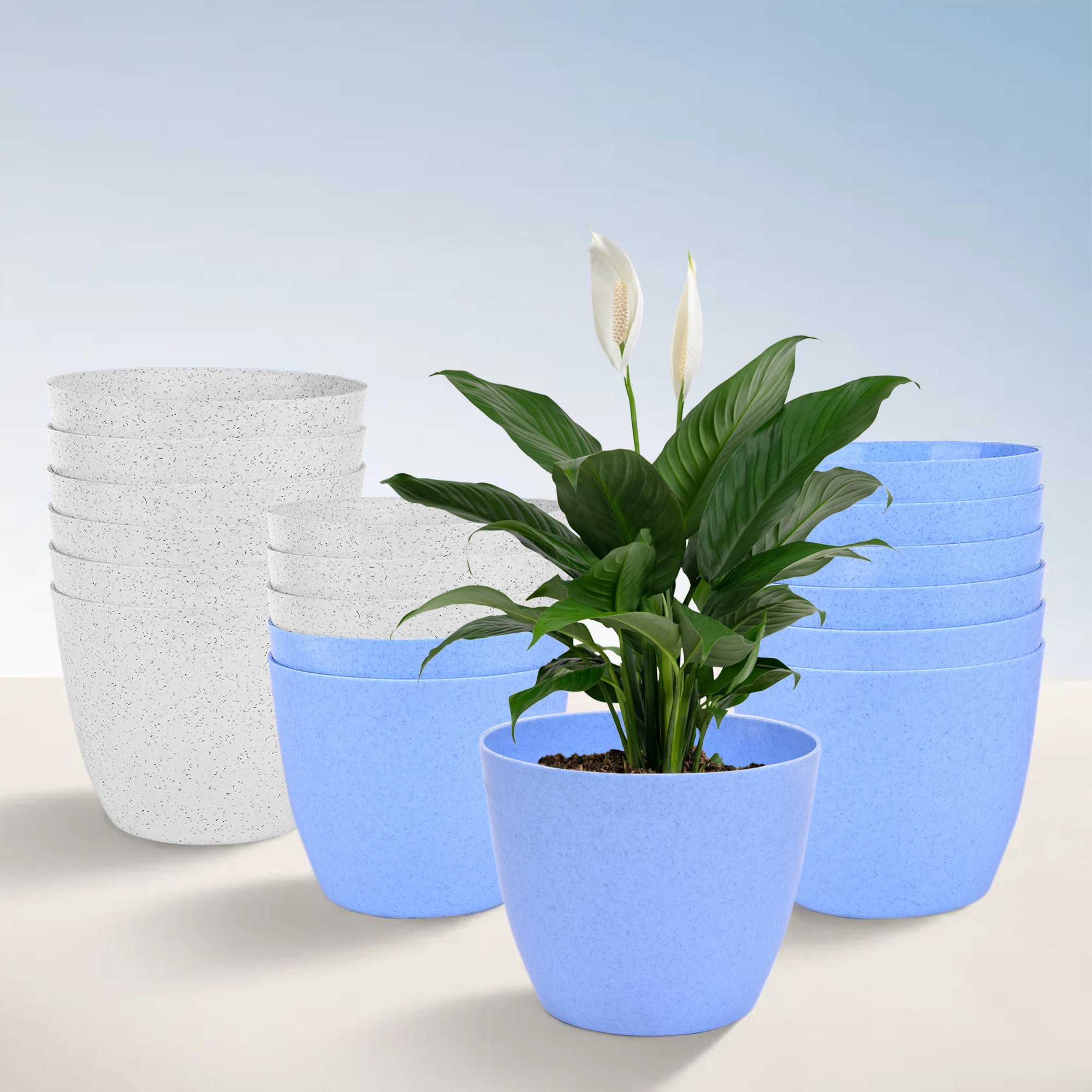 Kuber Industries Flower Pot | Flower Pot for Living Room-Office | Flower Planters for Home-office-Lawns & Garden Décor | Planters Pots for Balcony | Marble Cool | 5 Inch | Blue & White