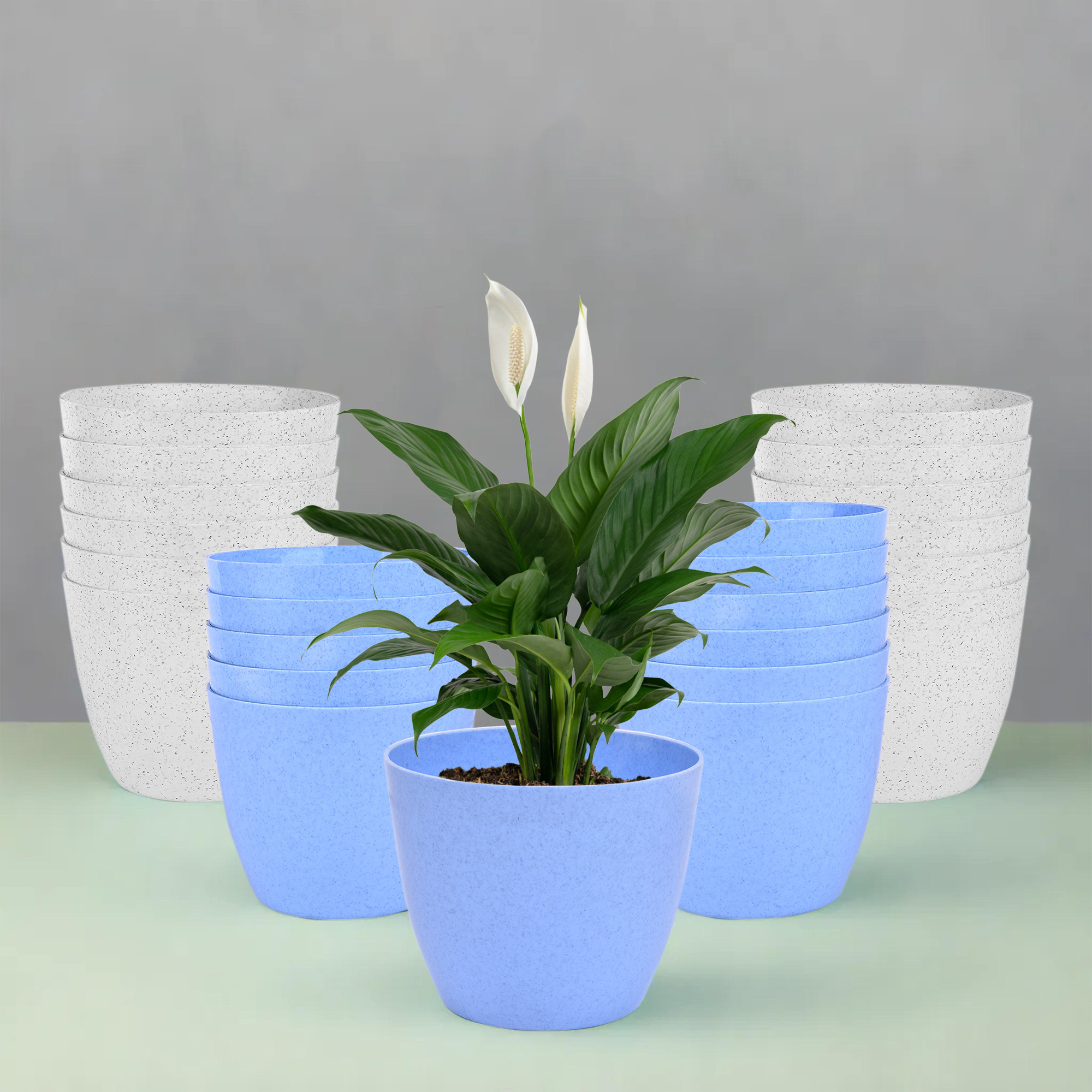Kuber Industries Flower Pot | Flower Pot for Living Room-Office | Flower Planters for Home-office-Lawns & Garden Décor | Planters Pots for Balcony | Marble Cool | 5 Inch | Blue & White