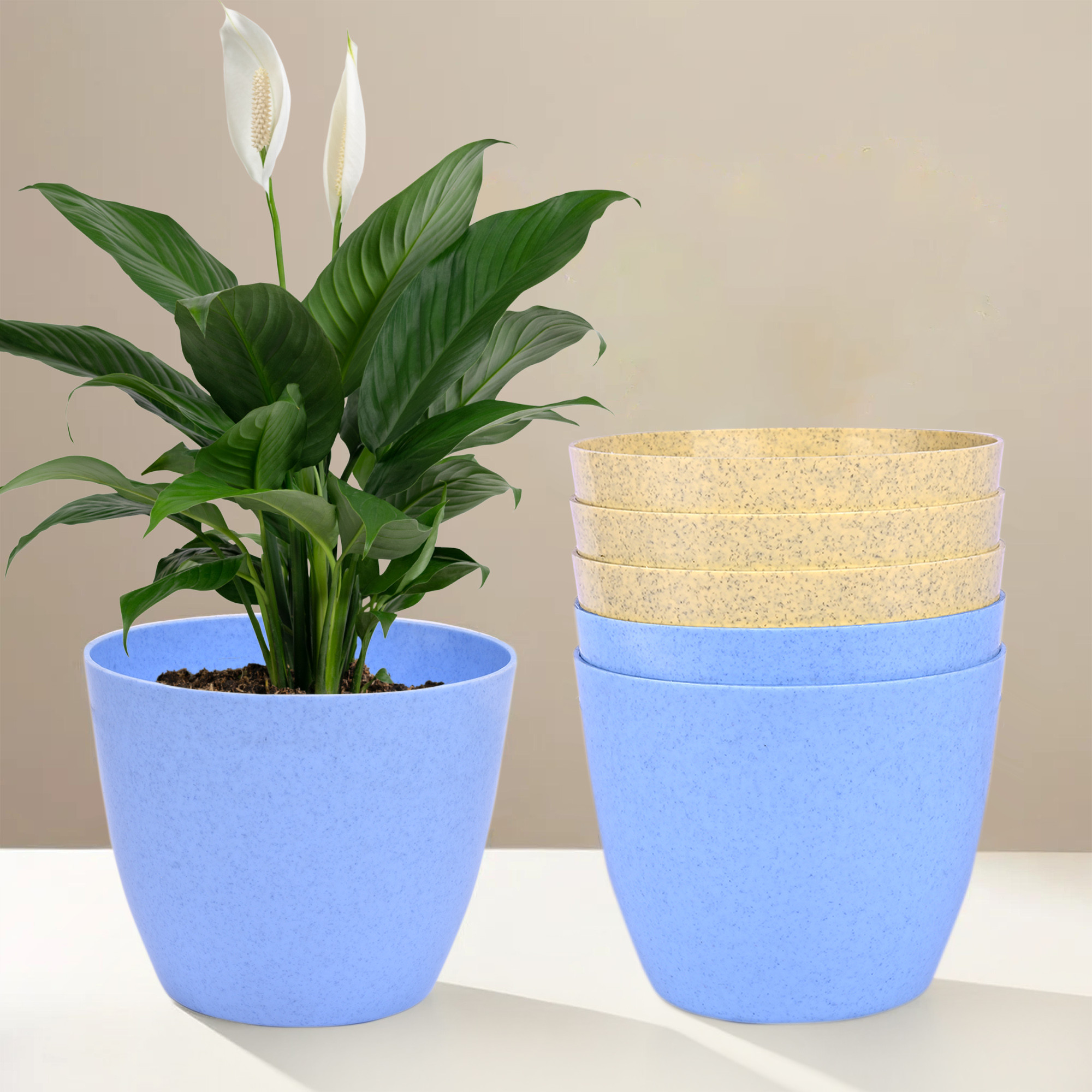 Kuber Industries Flower Pot | Flower Pot for Living Room-Office | Flower Planters for Home-office-Lawns & Garden Décor | Planters Pots for Balcony | Marble Cool | 5 Inch | Blue & Beige