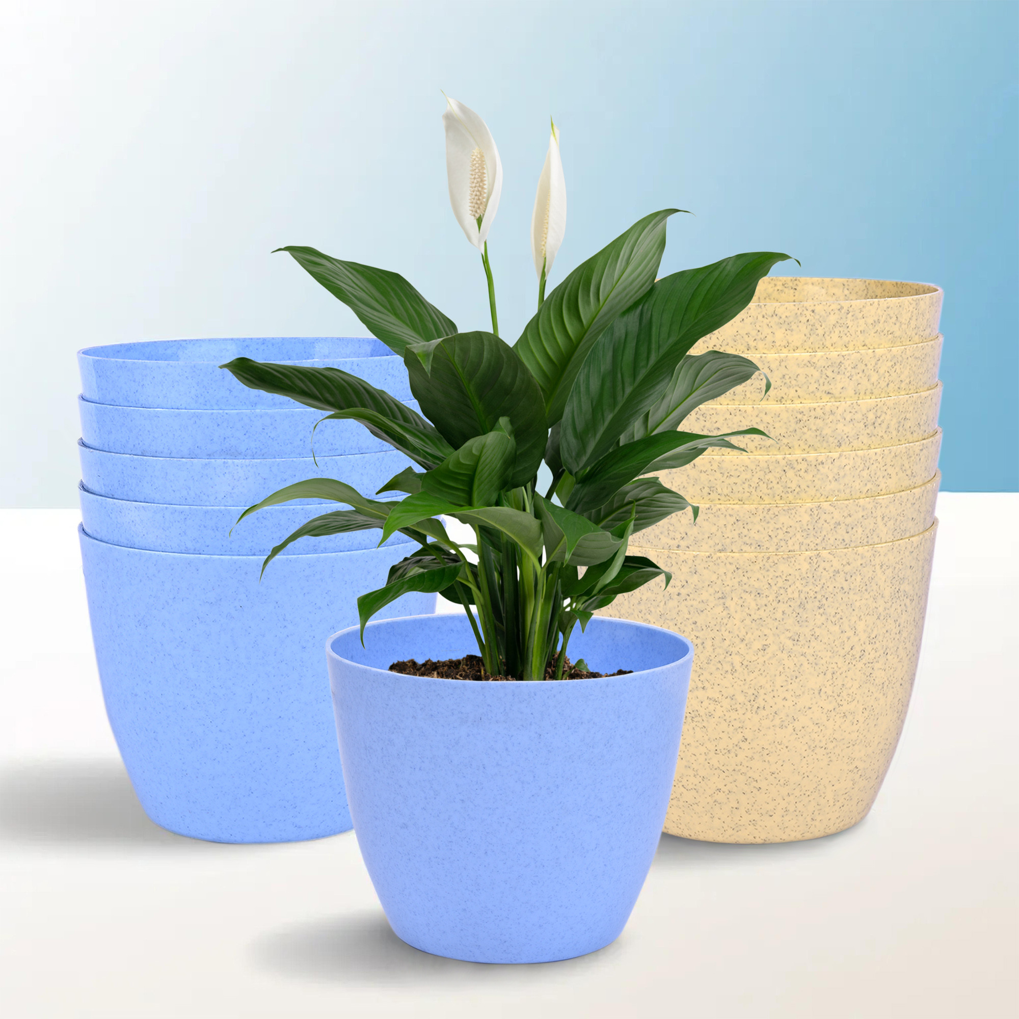 Kuber Industries Flower Pot | Flower Pot for Living Room-Office | Flower Planters for Home-office-Lawns & Garden Décor | Planters Pots for Balcony | Marble Cool | 5 Inch | Blue & Beige