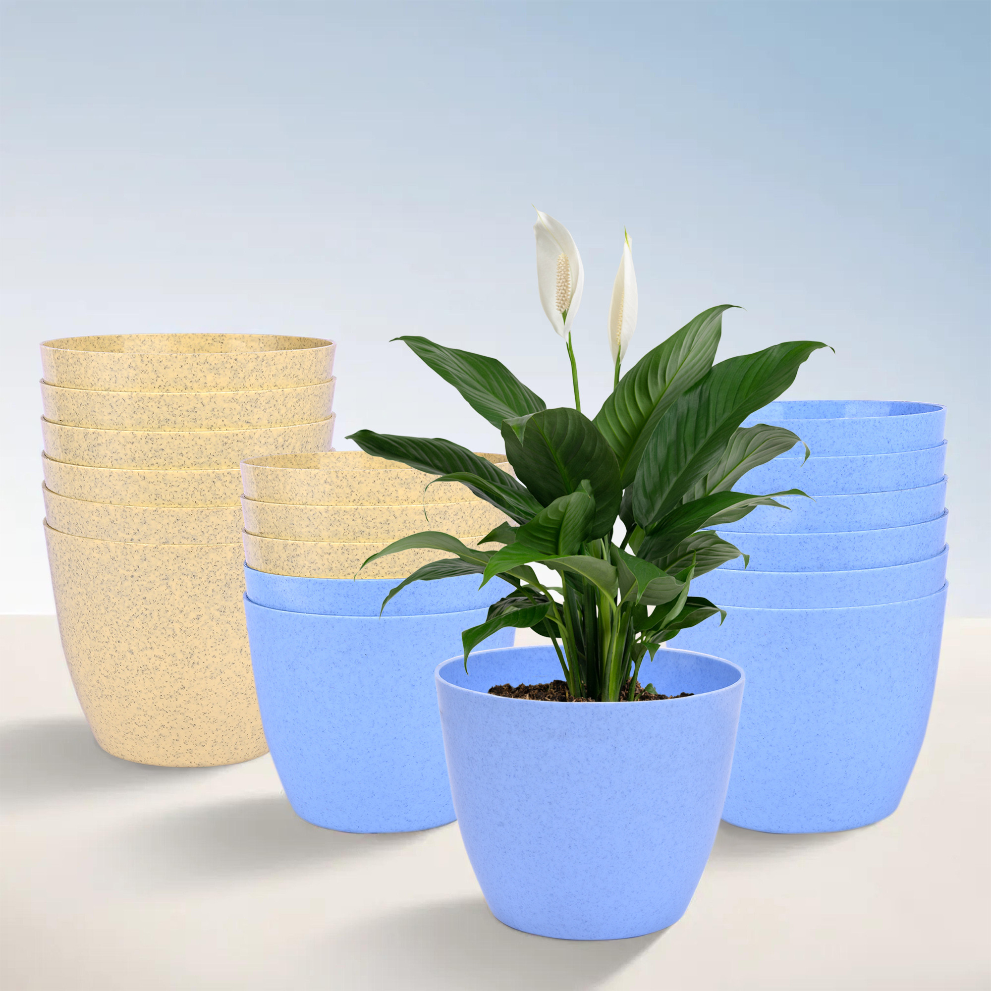 Kuber Industries Flower Pot | Flower Pot for Living Room-Office | Flower Planters for Home-office-Lawns & Garden Décor | Planters Pots for Balcony | Marble Cool | 5 Inch | Blue & Beige